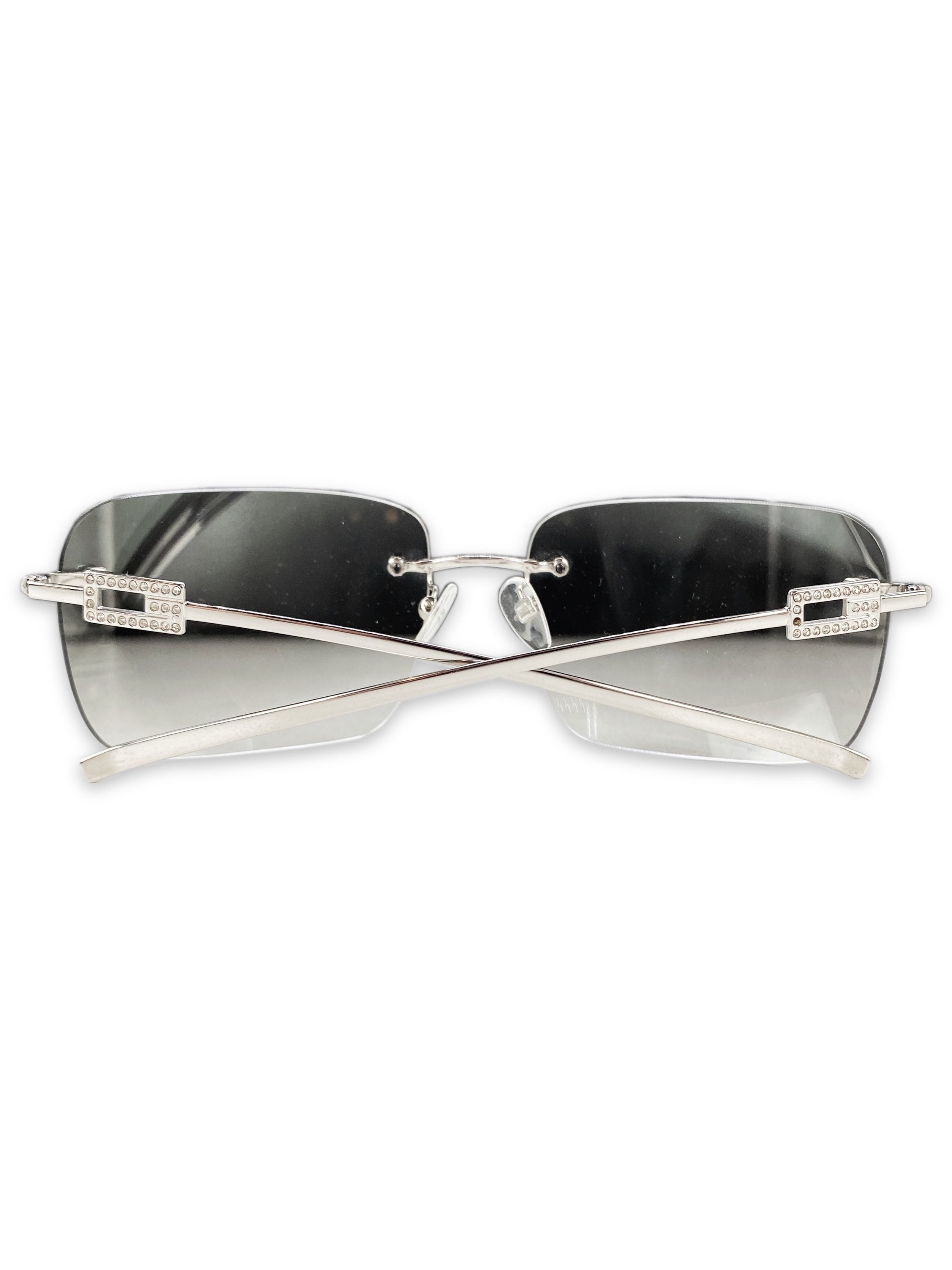 Gucci Rhinestone G Logo Silver Rounded Sunglasses