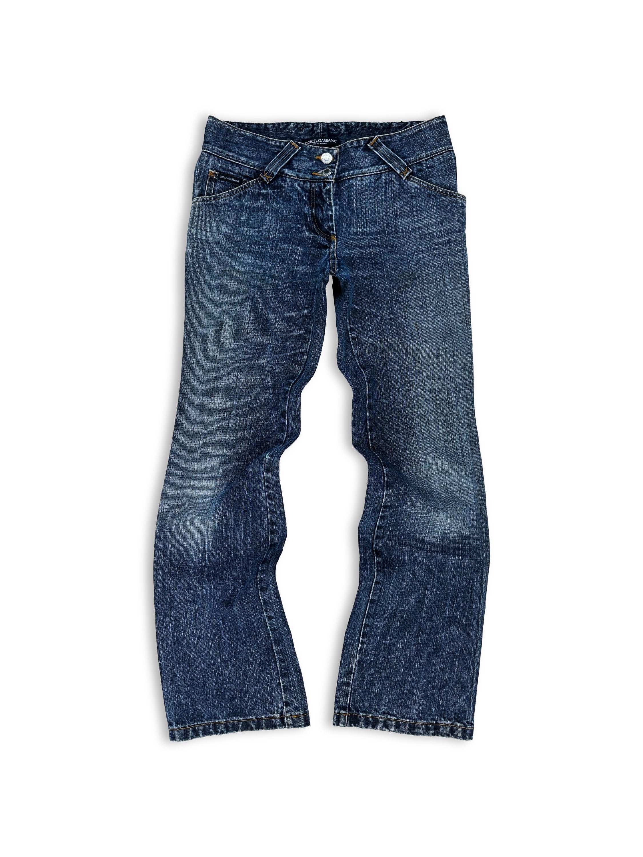 00s Dolce &amp; Gabbana Blue Hippie Logo Flared Denim