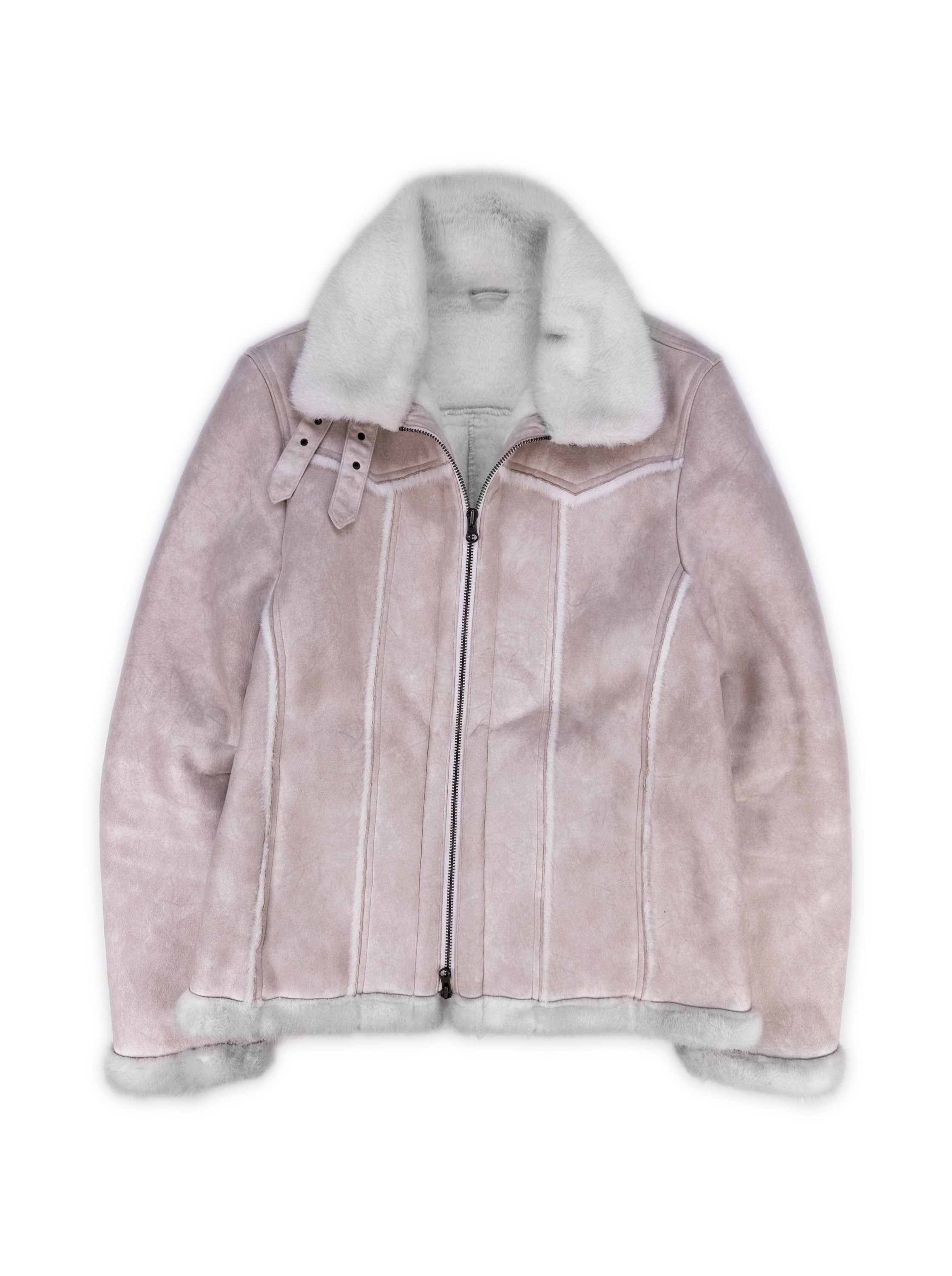 Semantic Design Pink Shearling Suede Aviation Jacket
