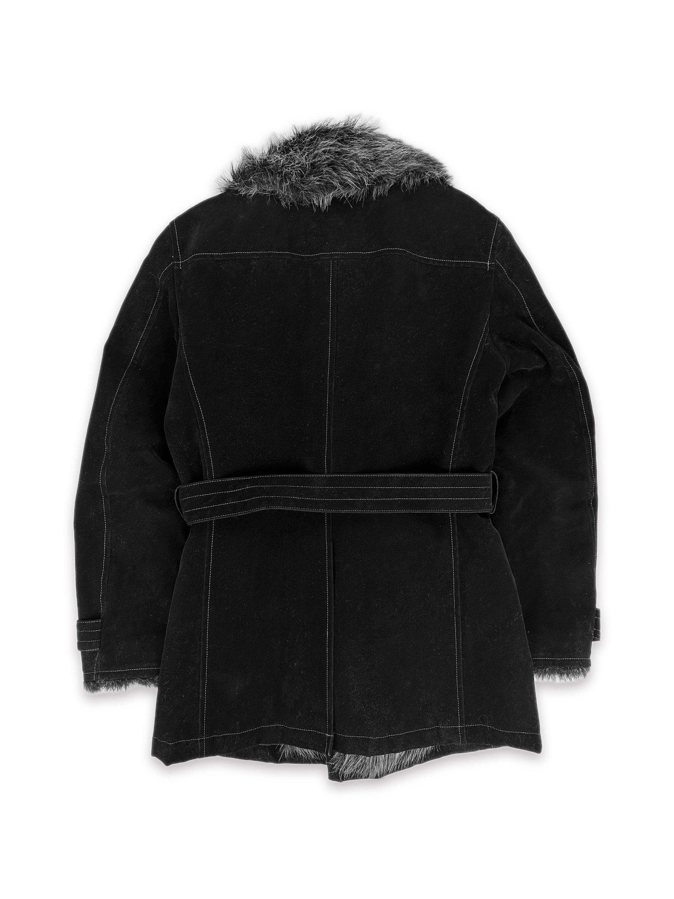 Tornado Mart Black Fur Belted Black Trench Coat