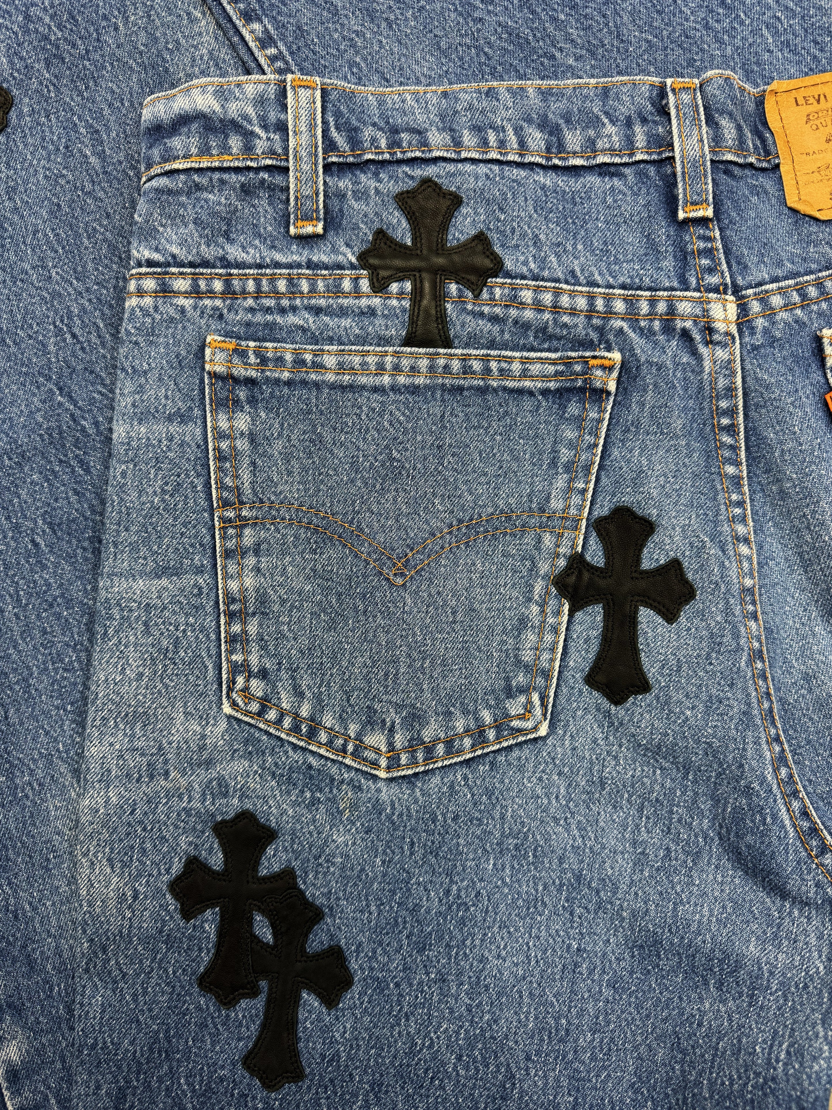 Chrome Hearts Levi’s 517 Orange 20 Cross Patch Light Wash Jeans