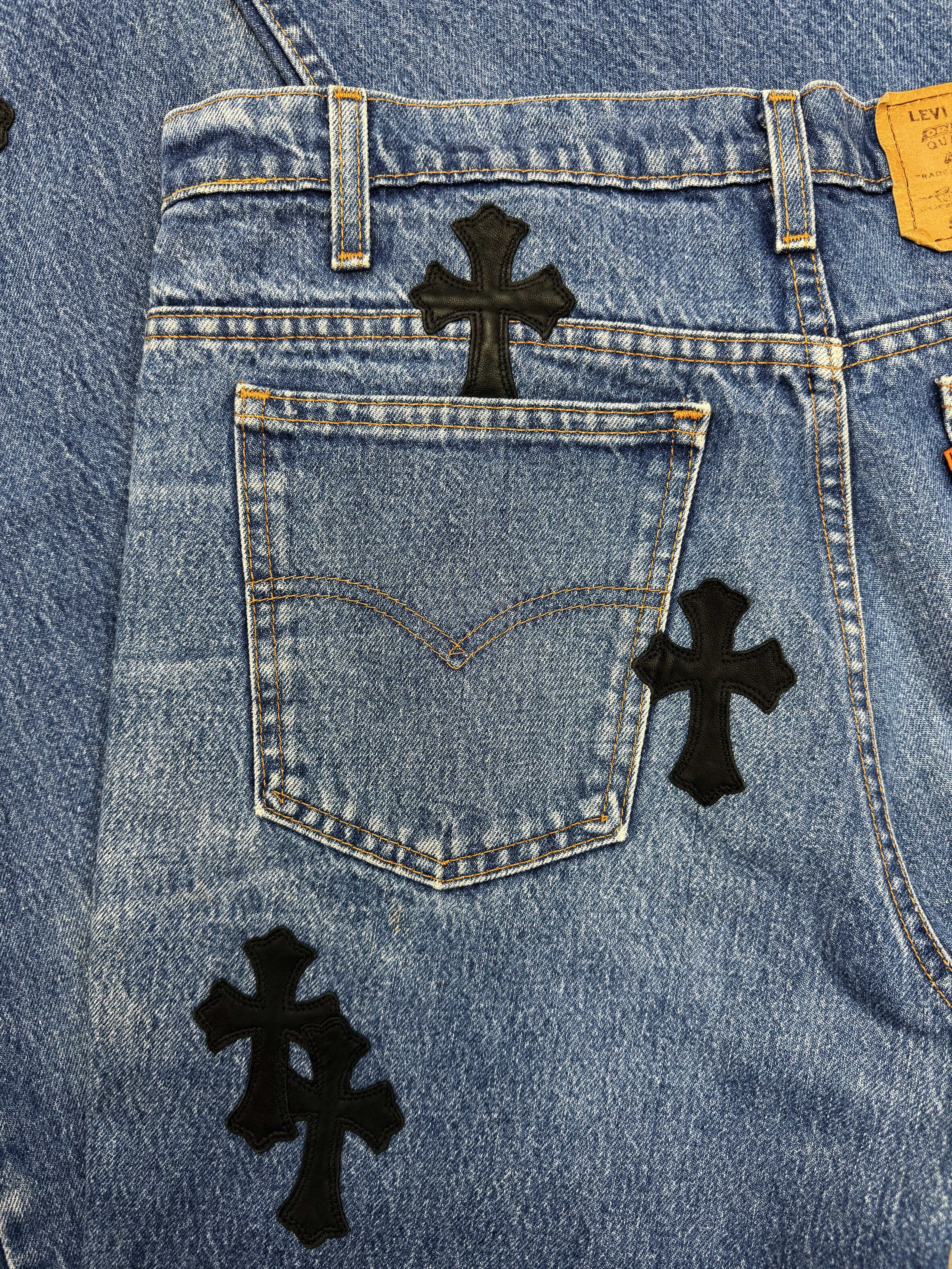 Chrome Hearts Levi’s 517 Orange 20 Cross Patch Light Wash Jeans