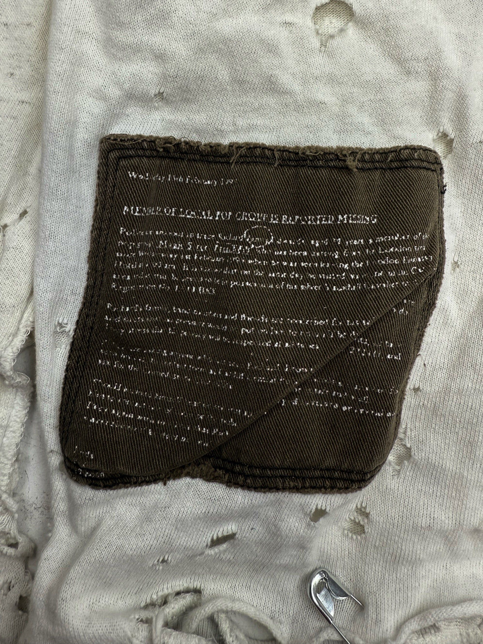 AW01 Raf Simons ‘Riot Riot Riot’ White Distressed Patchwork Crewneck