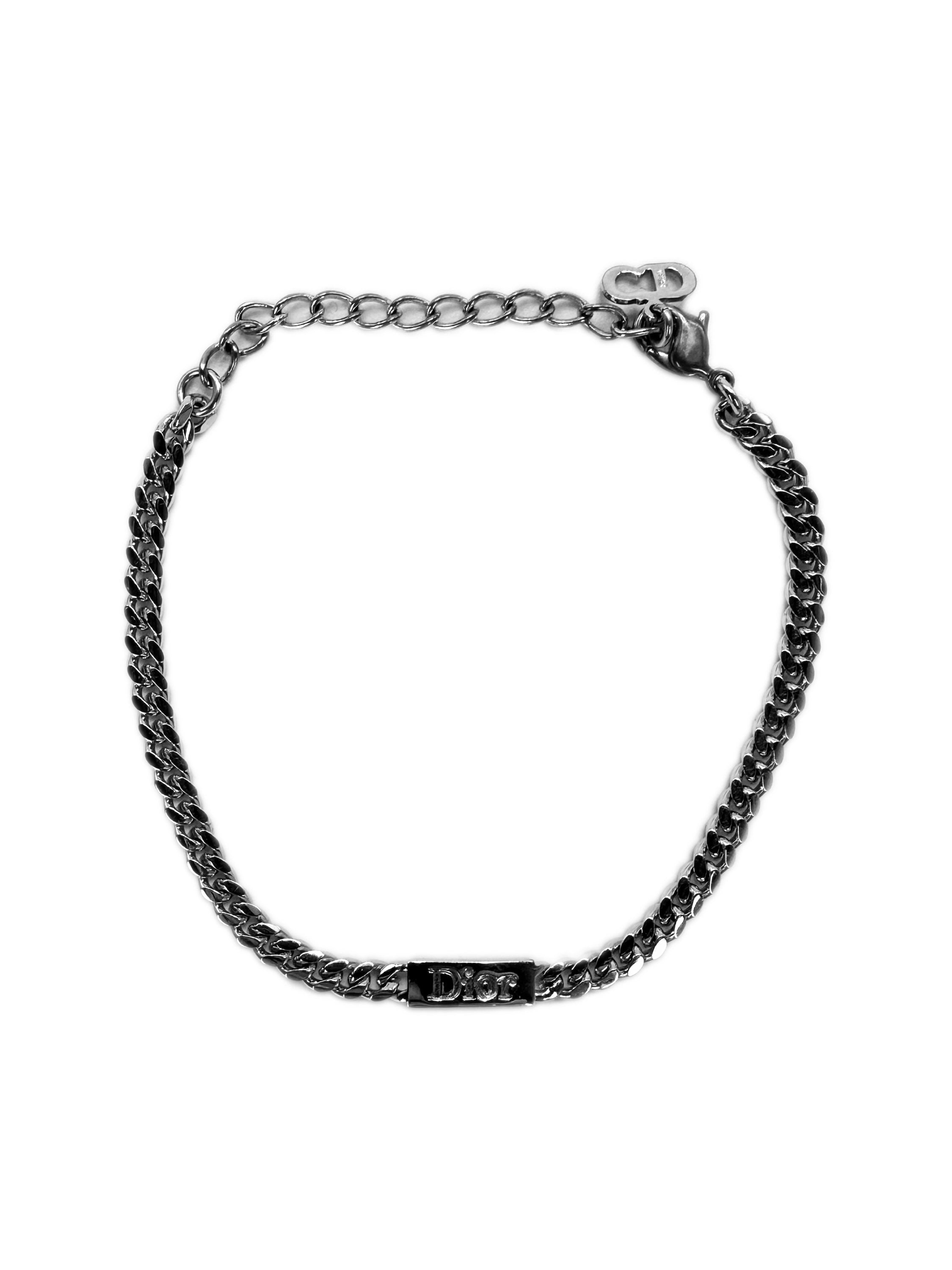 00s Dior Cuban Link Etched Silver Bracelet