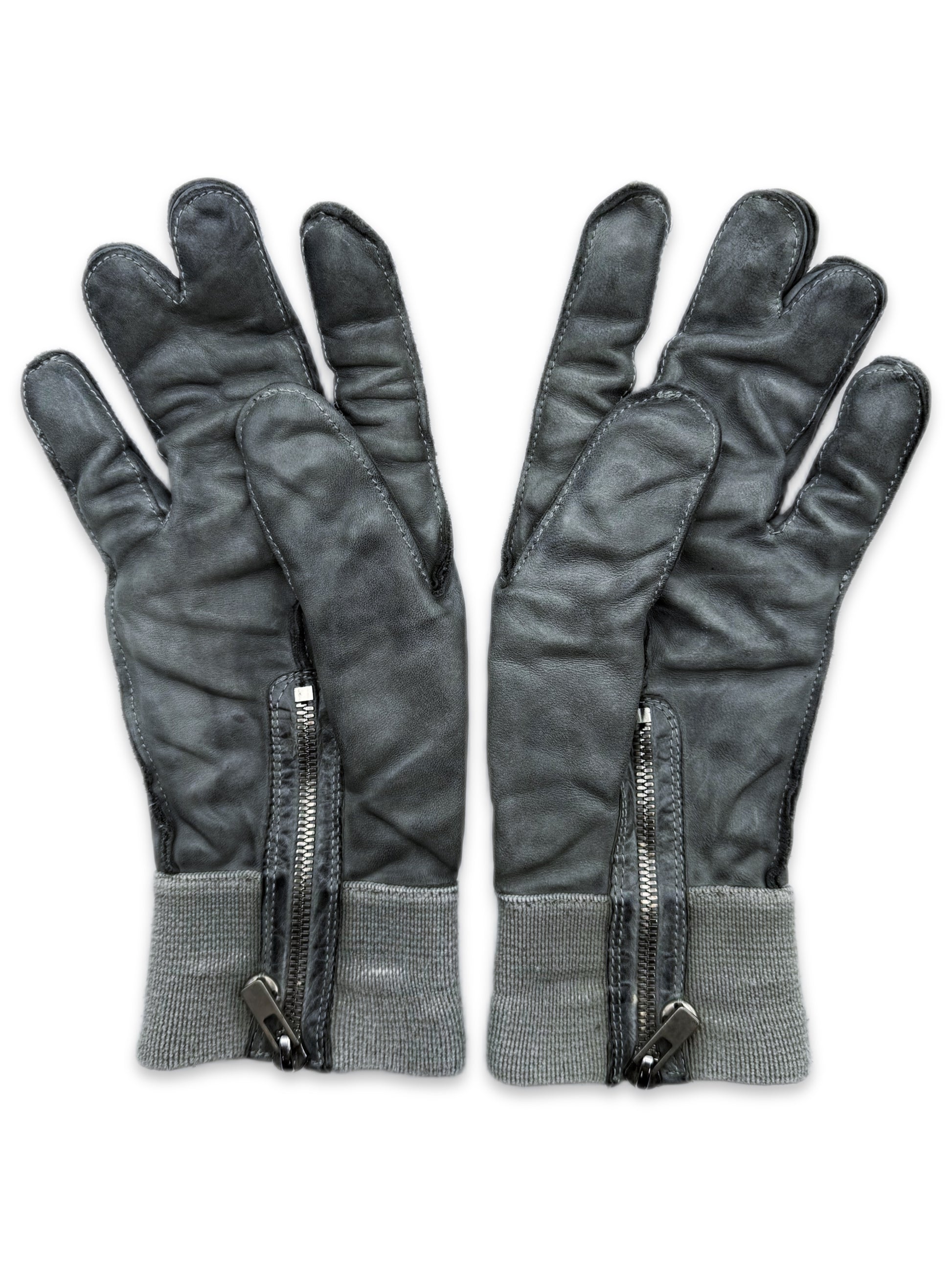 Carol Christian Poell Dual Finger Object Dyed Blue Leather Gloves