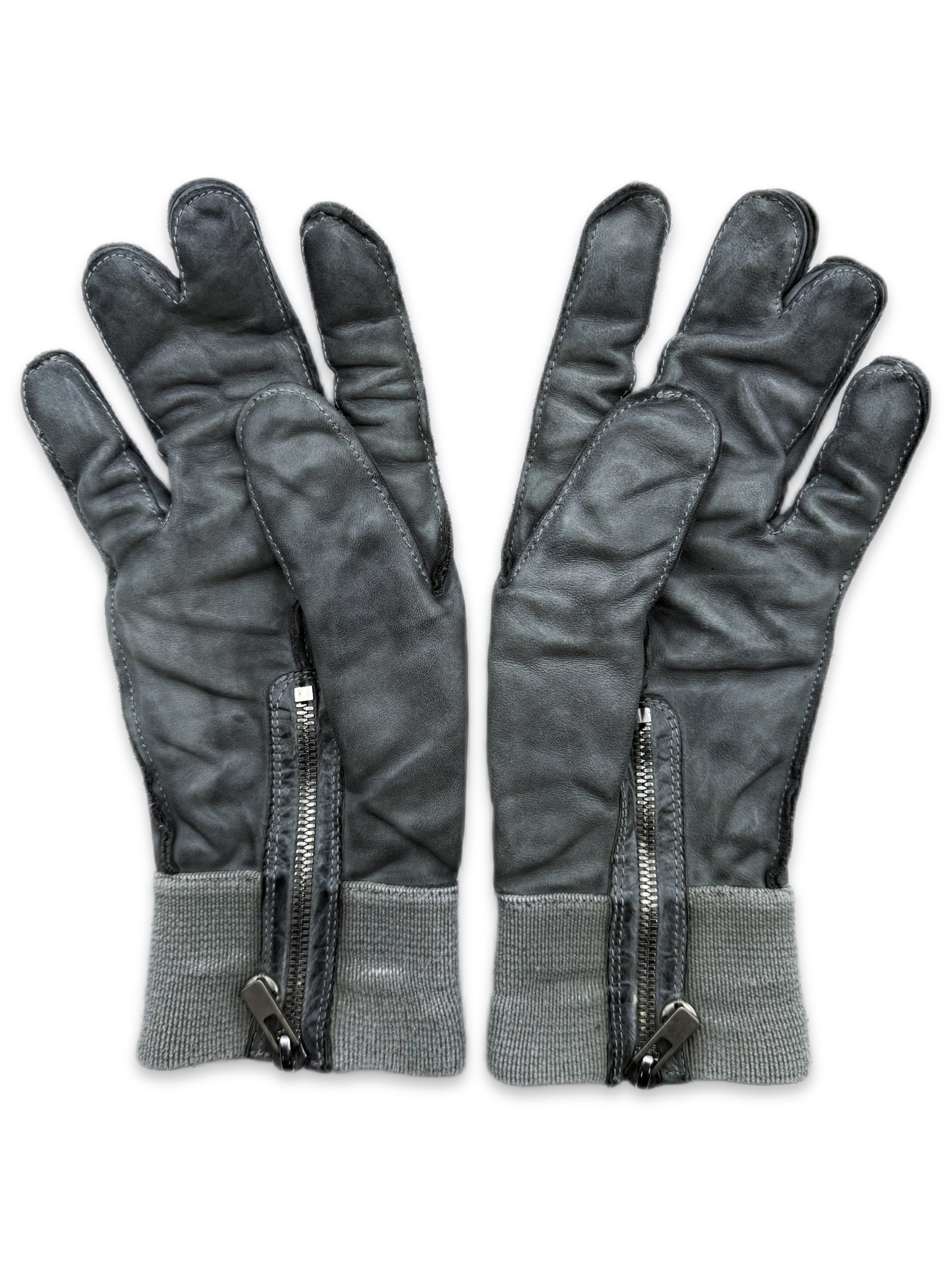 Carol Christian Poell Dual Finger Object Dyed Blue Leather Gloves