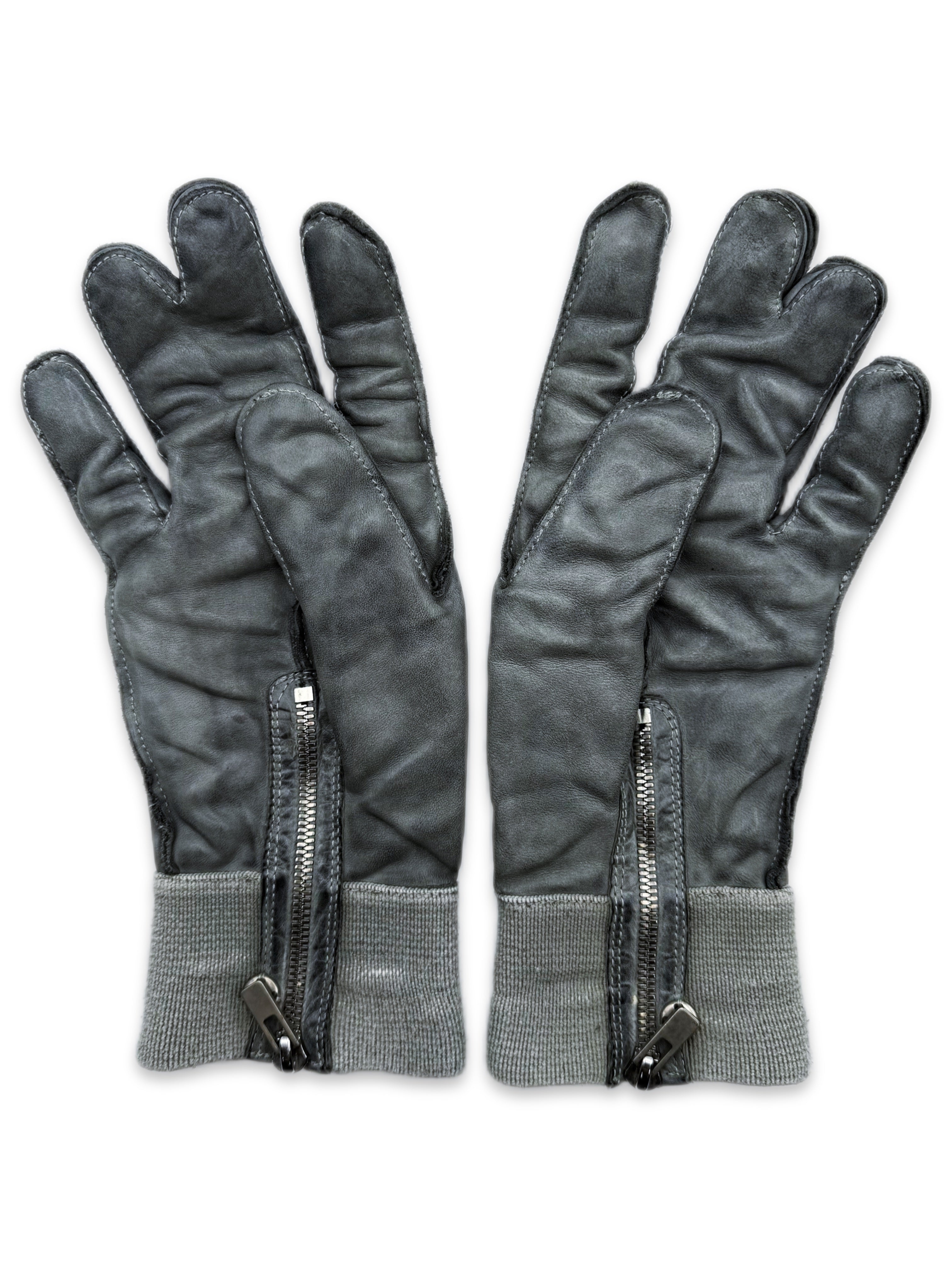 Carol Christian Poell Dual Finger Object Dyed Blue Leather Gloves