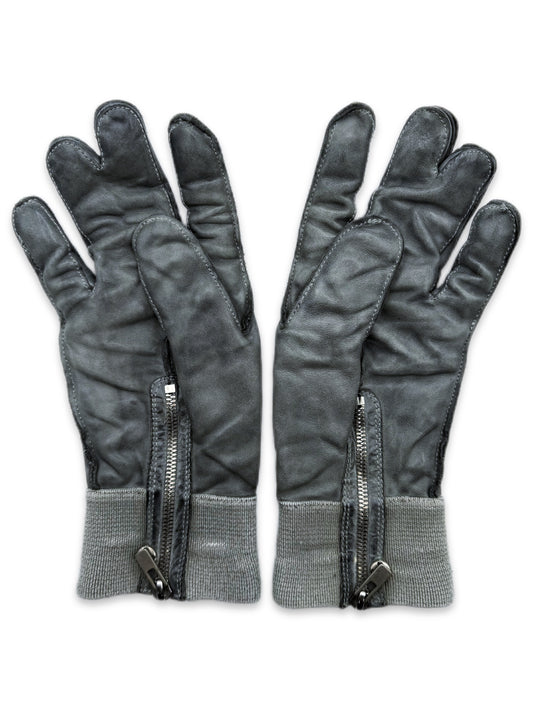 Carol Christian Poell Dual Finger Object Dyed Blue Leather Gloves