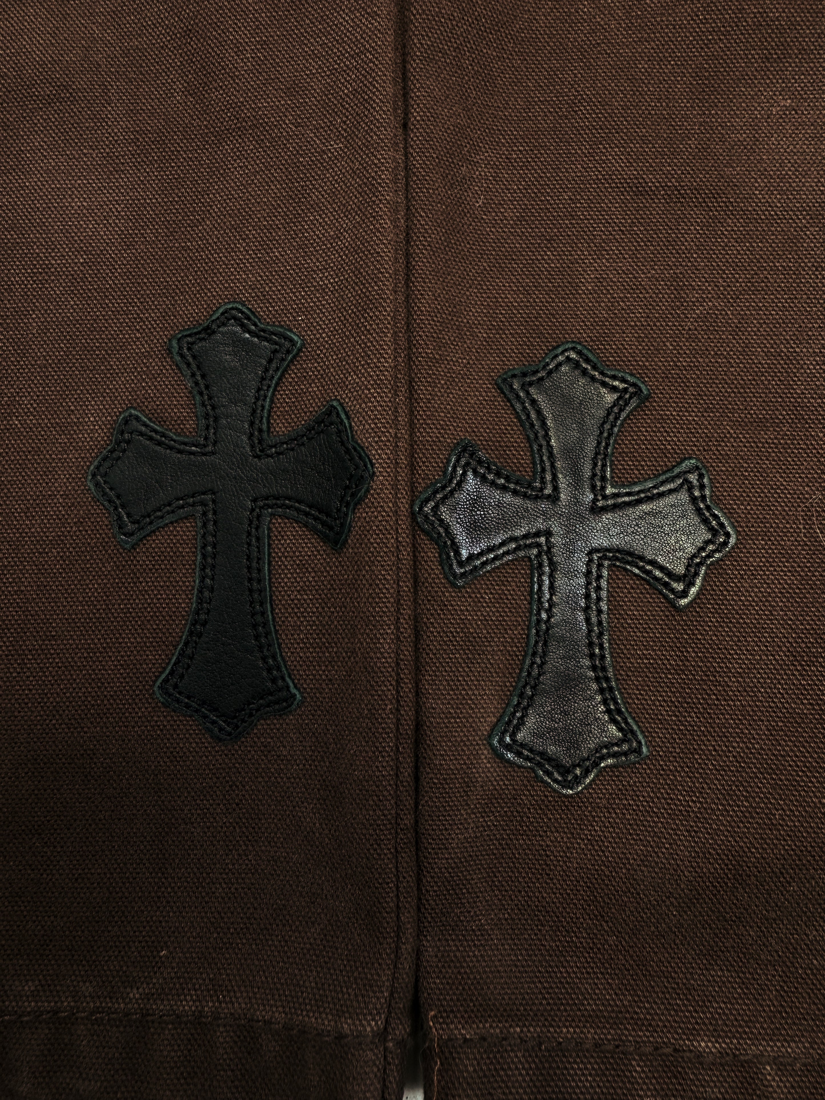 Chrome Hearts 20 Leather Cross Patch Double Knee Denim Carpenter Pants
