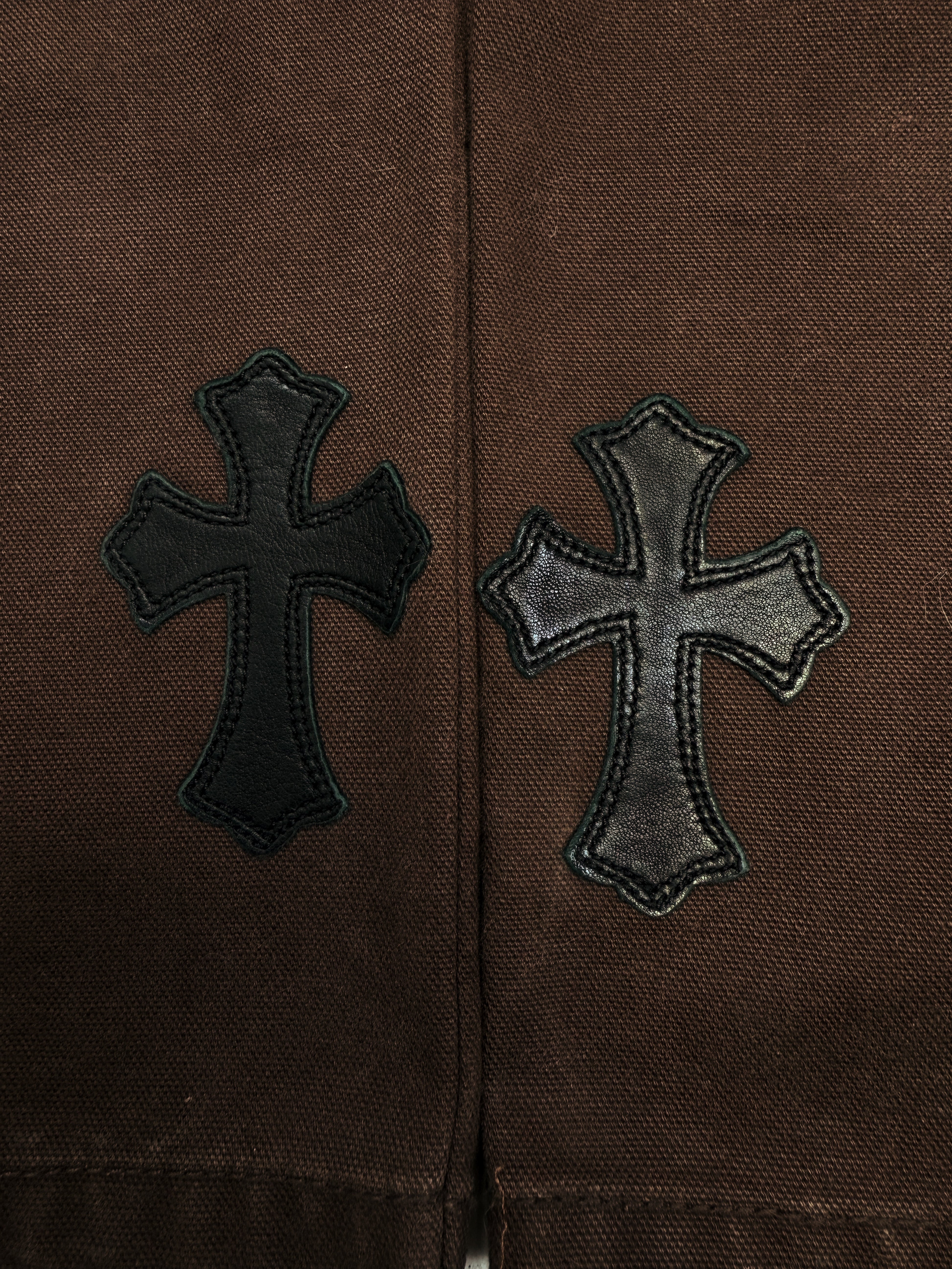 Chrome Hearts 20 Leather Cross Patch Double Knee Denim Carpenter Pants