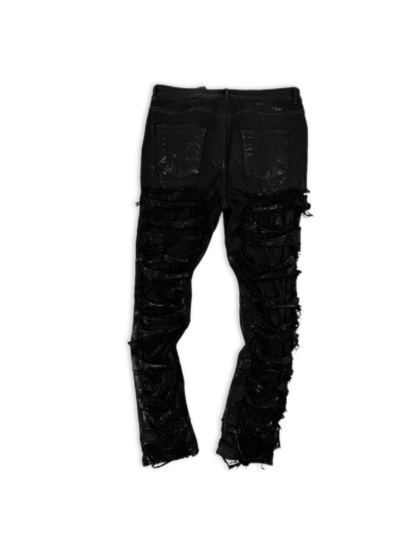 Rick Owens DRKSHDW ‘Detroit Cut’ Waxed Black Slashed Distressed Denim