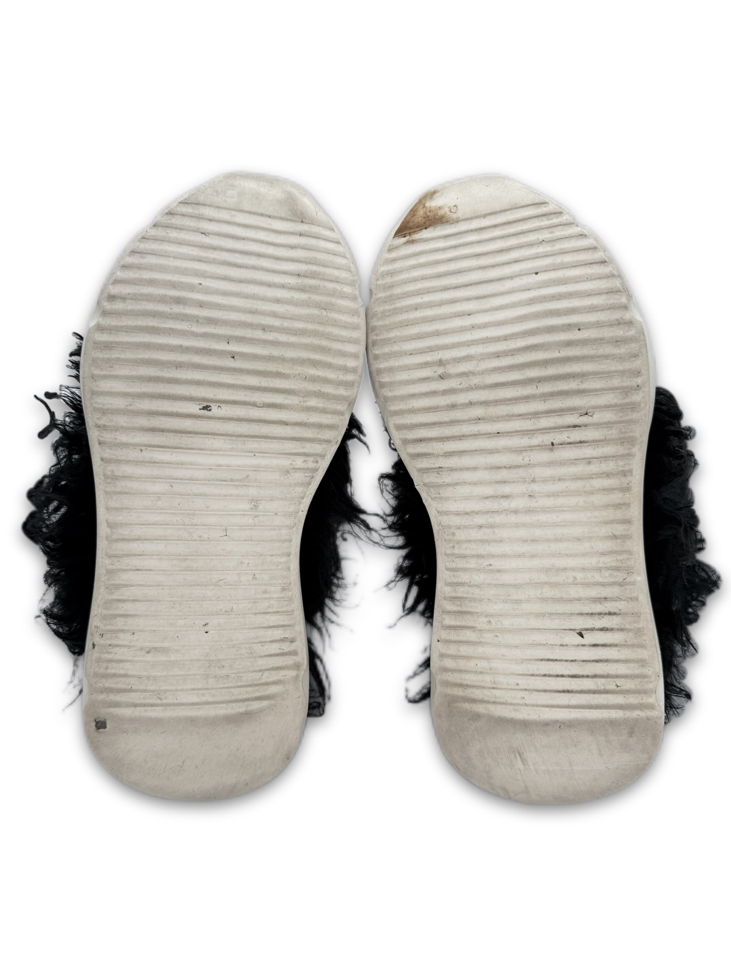 Rick Owens Faux Fur Black Abstract Ramone Hi-top Sneakers