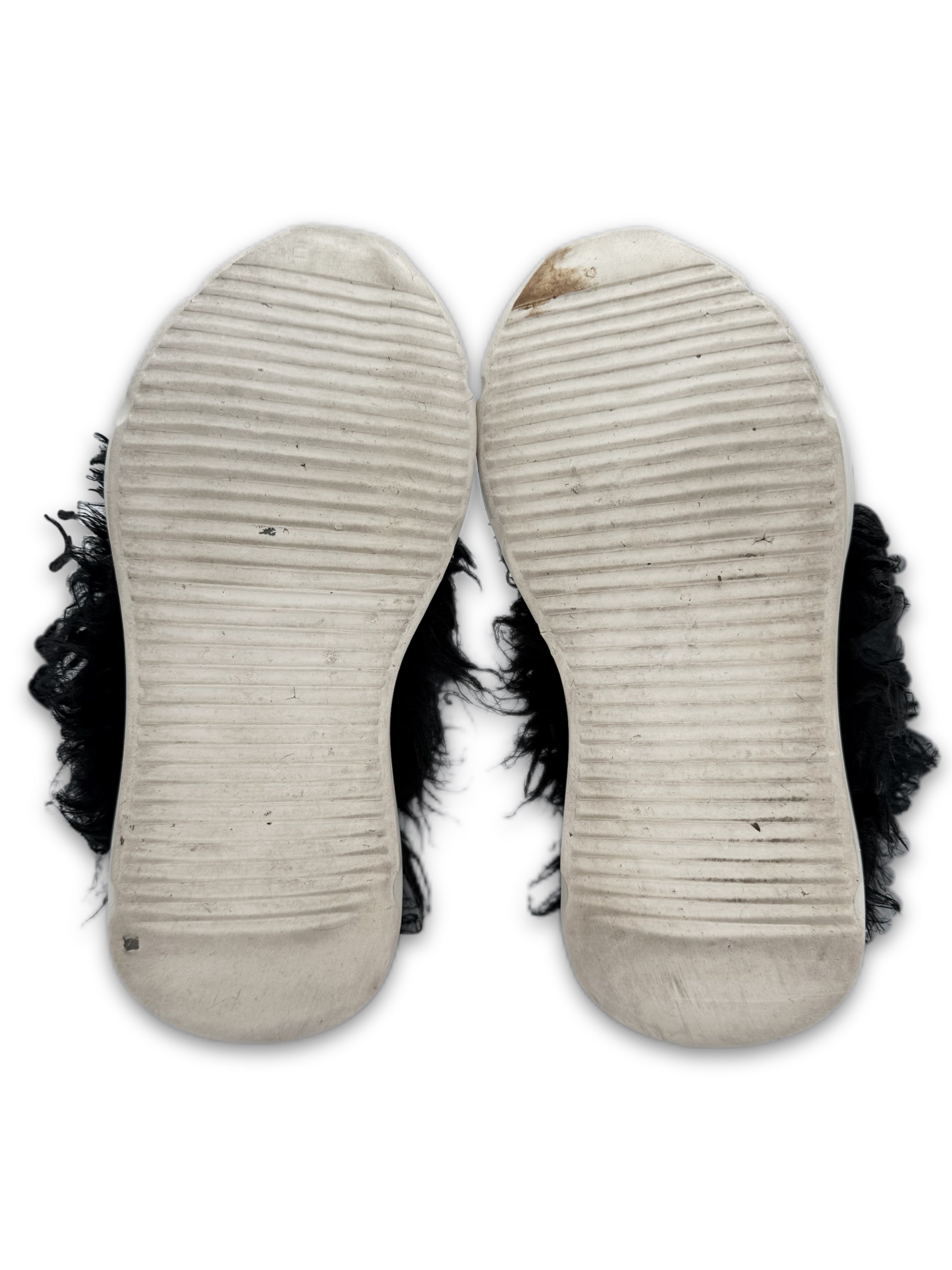 Rick Owens Faux Fur Black Abstract Ramone Hi-top Sneakers