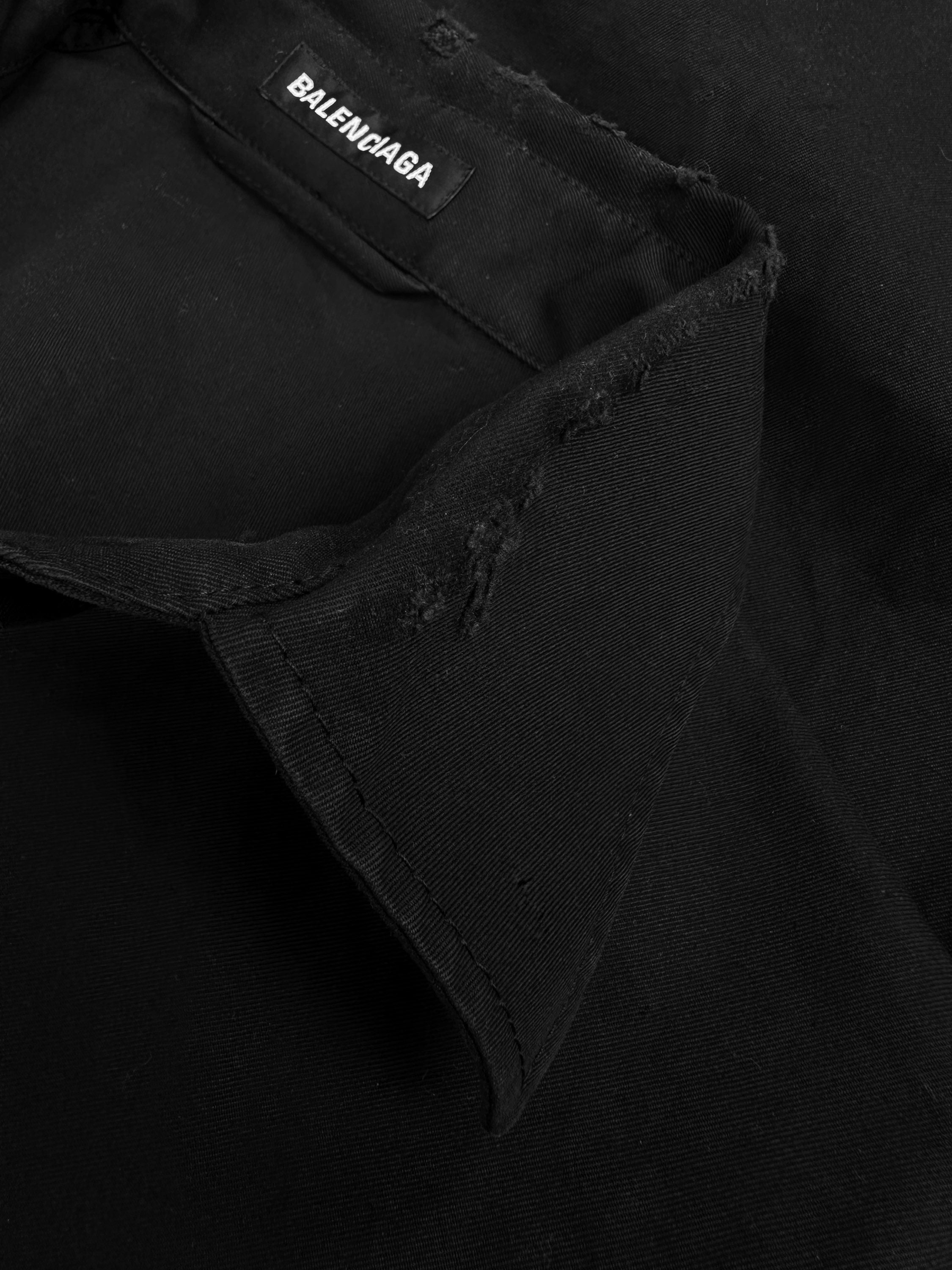 AW22 Balenciaga Distressed Collar Black Long Sleeve Button Up Shirt