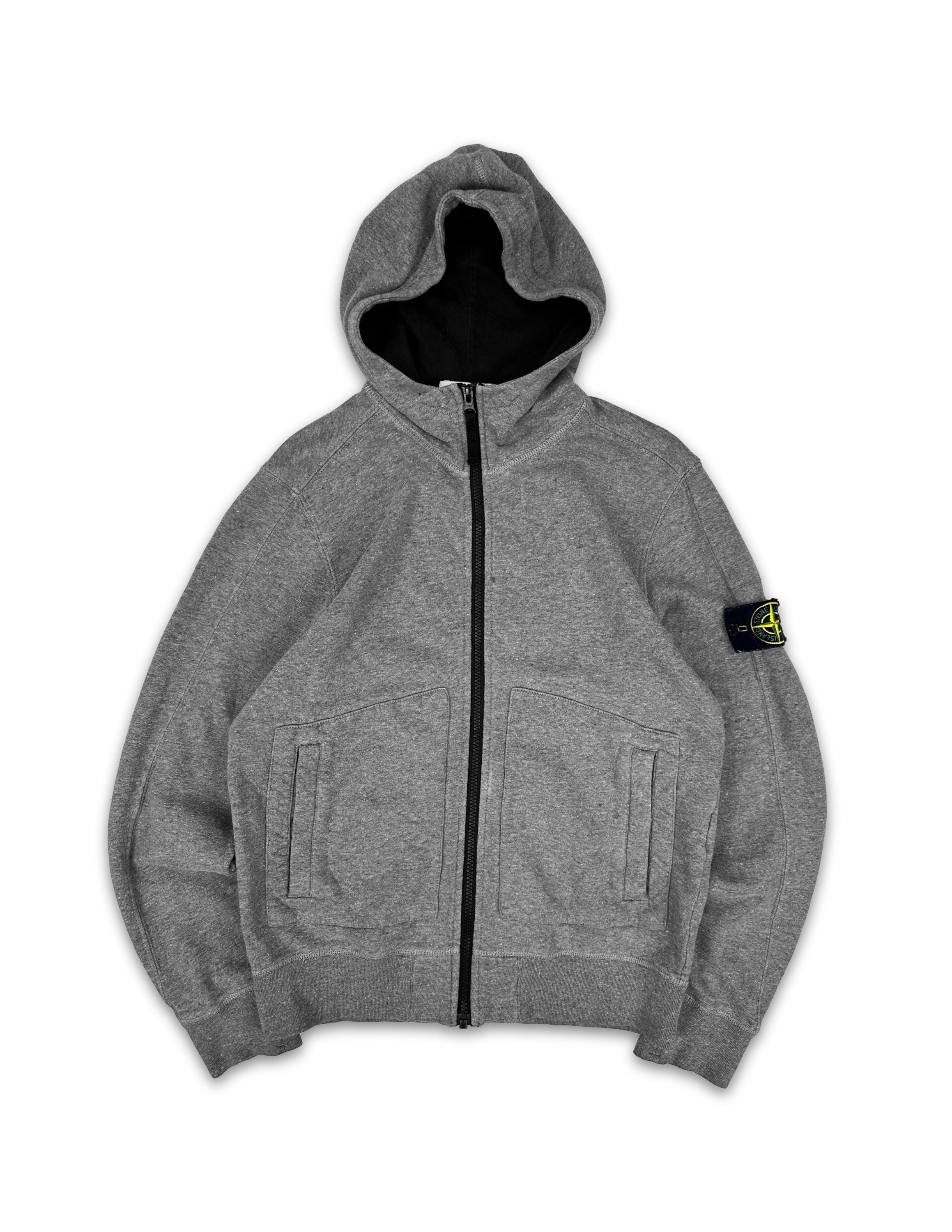 00s Stone Island ‘Compass’ Patch Full-zip Grey Hoodie