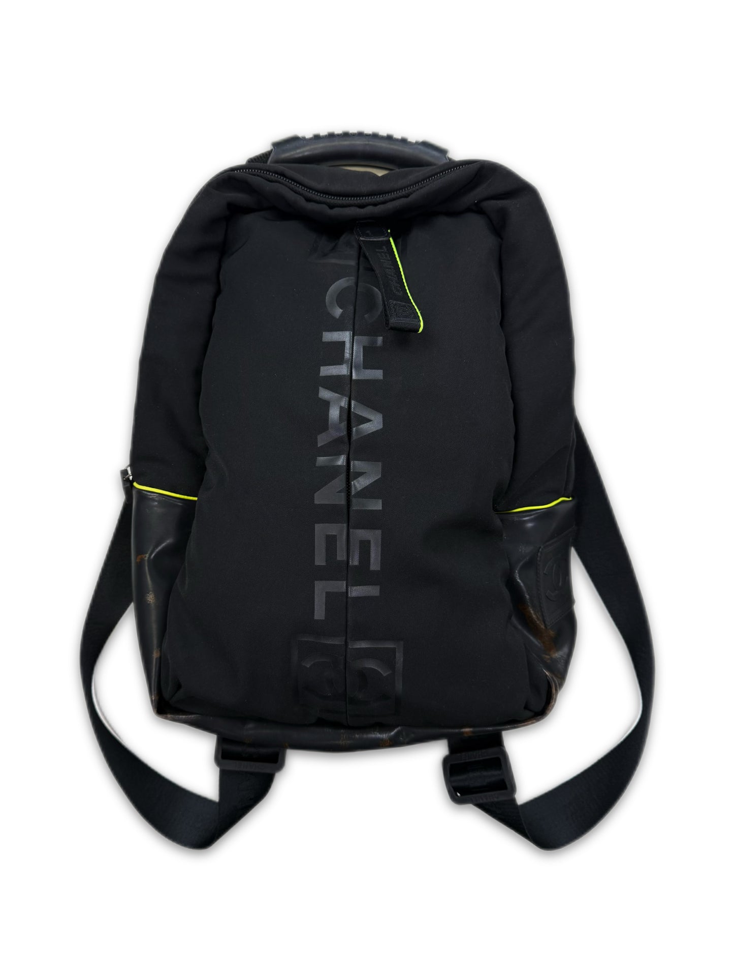 2005 Chanel Sport Neon Green Nylon Logo Backpack