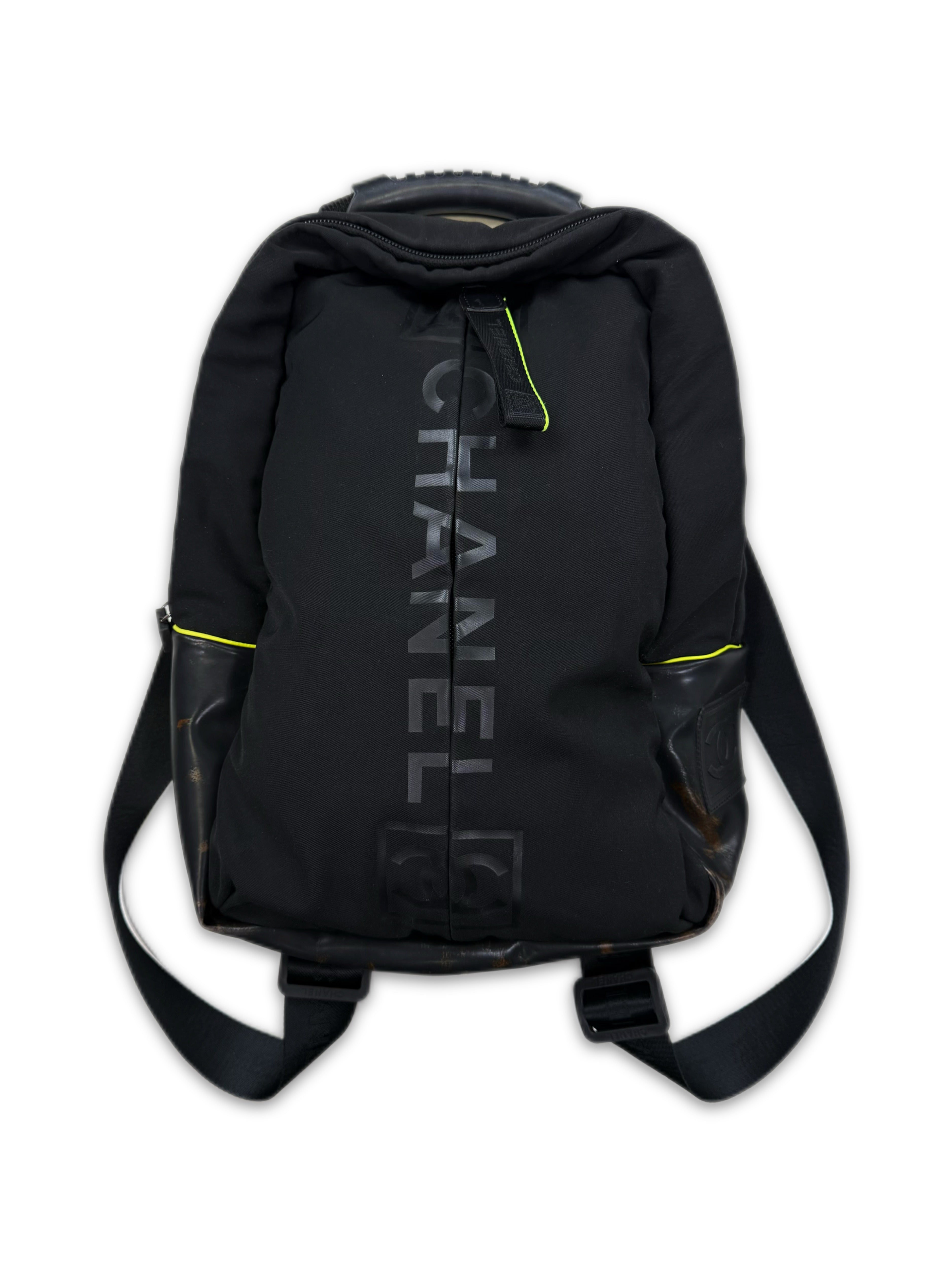 2005 Chanel Sport Neon Green Nylon Logo Backpack