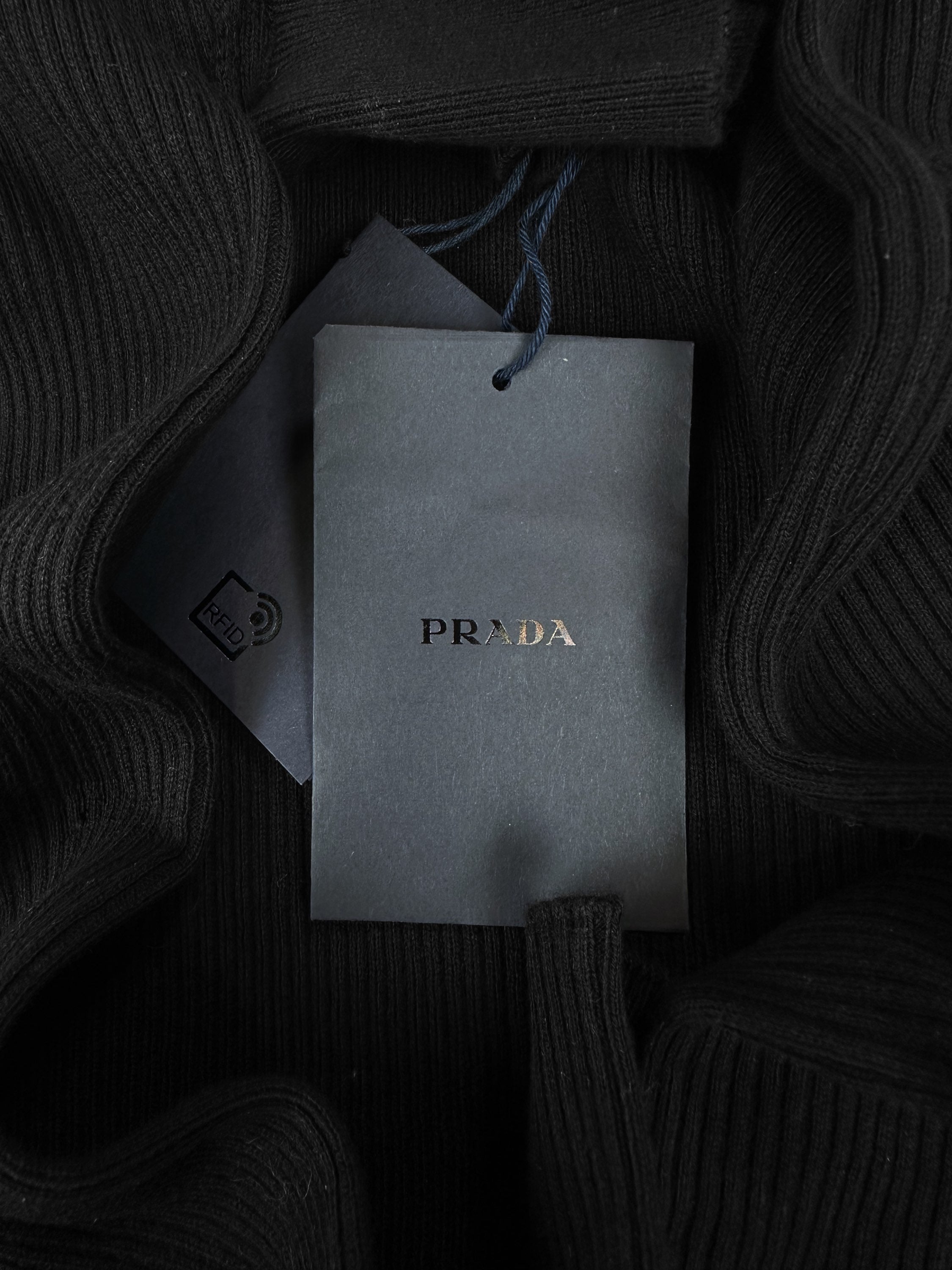 AW22 Prada Black Ribbed High Neck Turtleneck Sweater