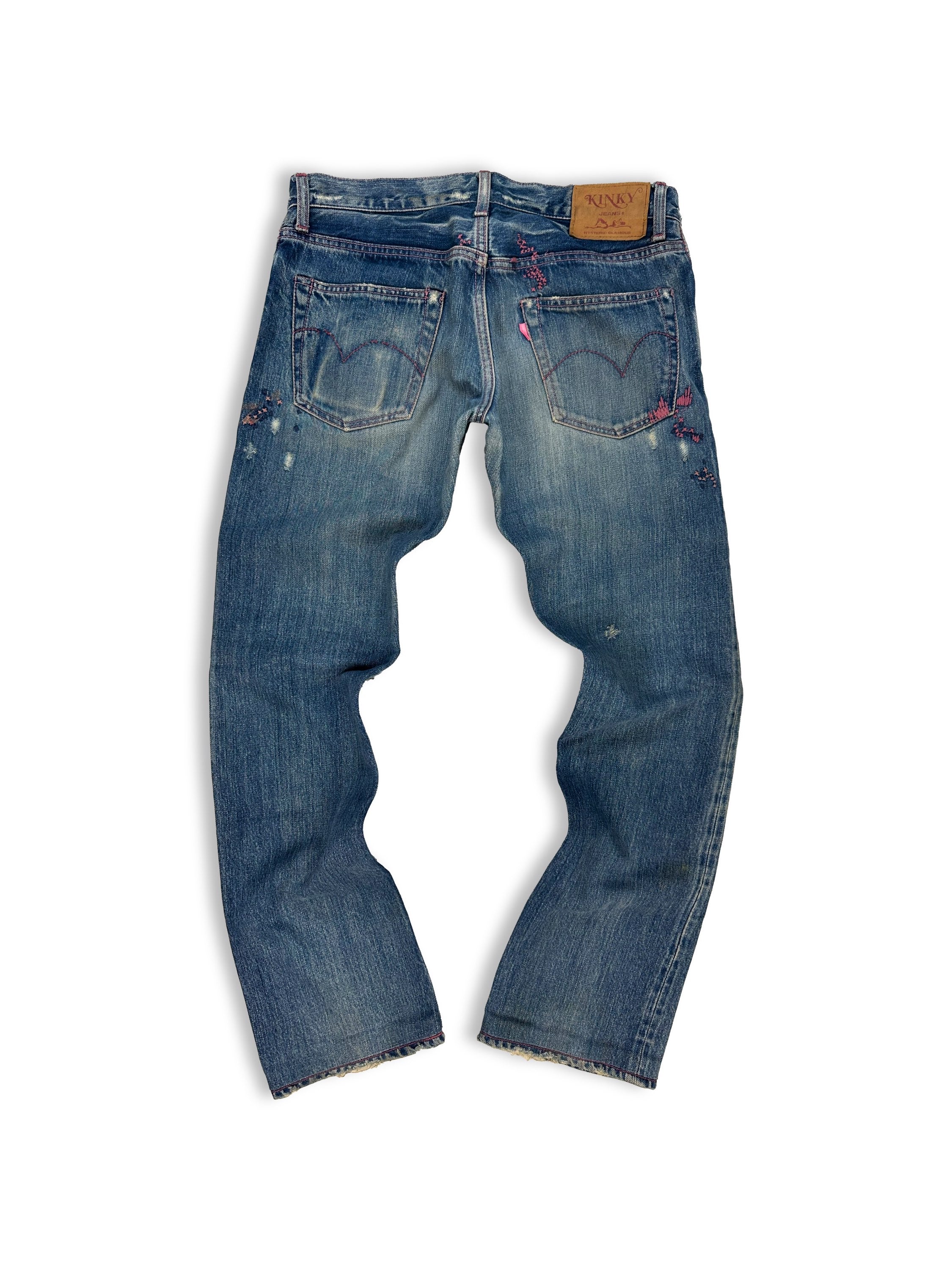 00s Hysteric Glamour ‘Kinky’ Pink Embroidered Studded Denim