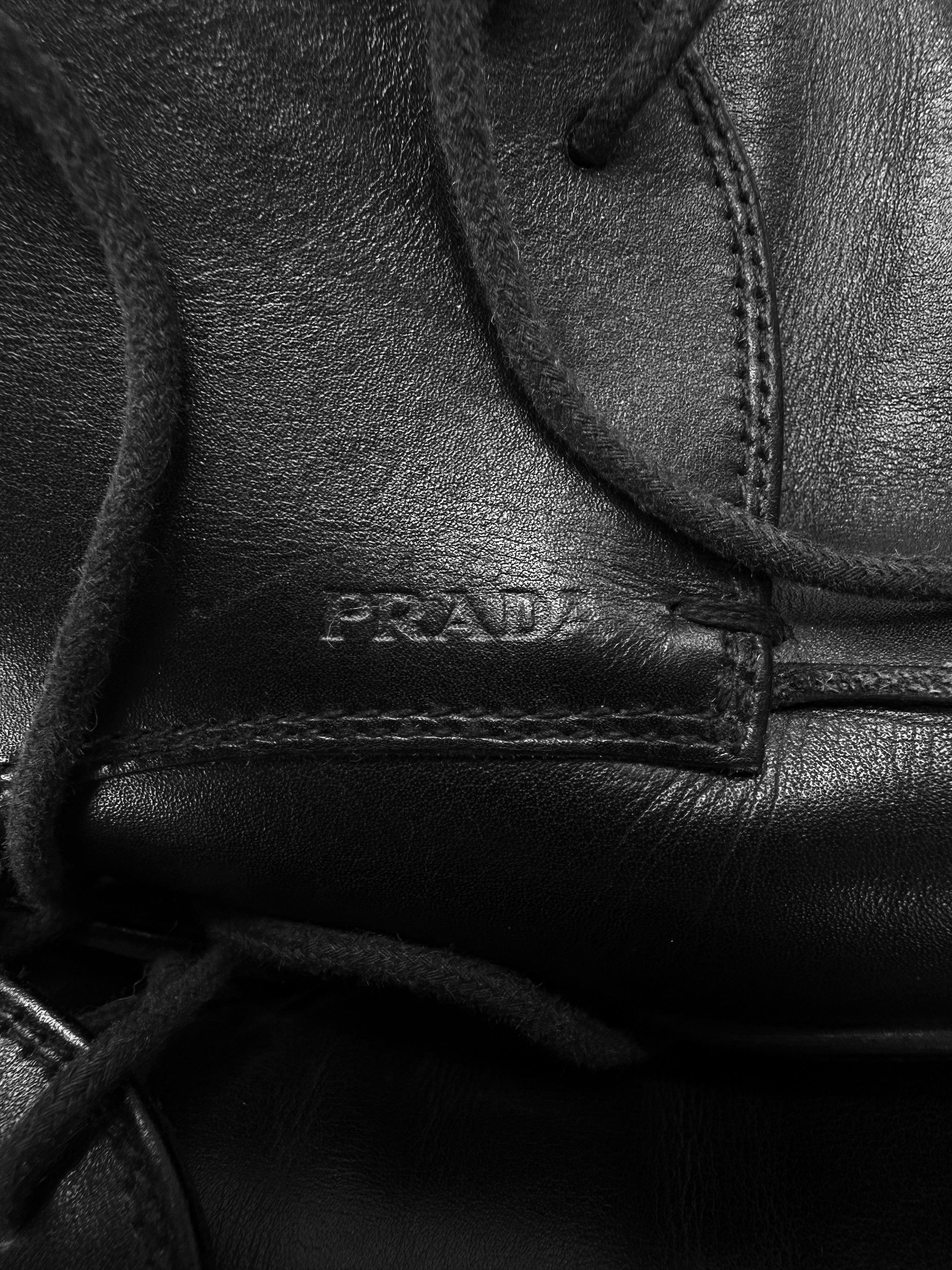 00s Prada Linea Rossa Black Leather Embossed Oxford Loafers