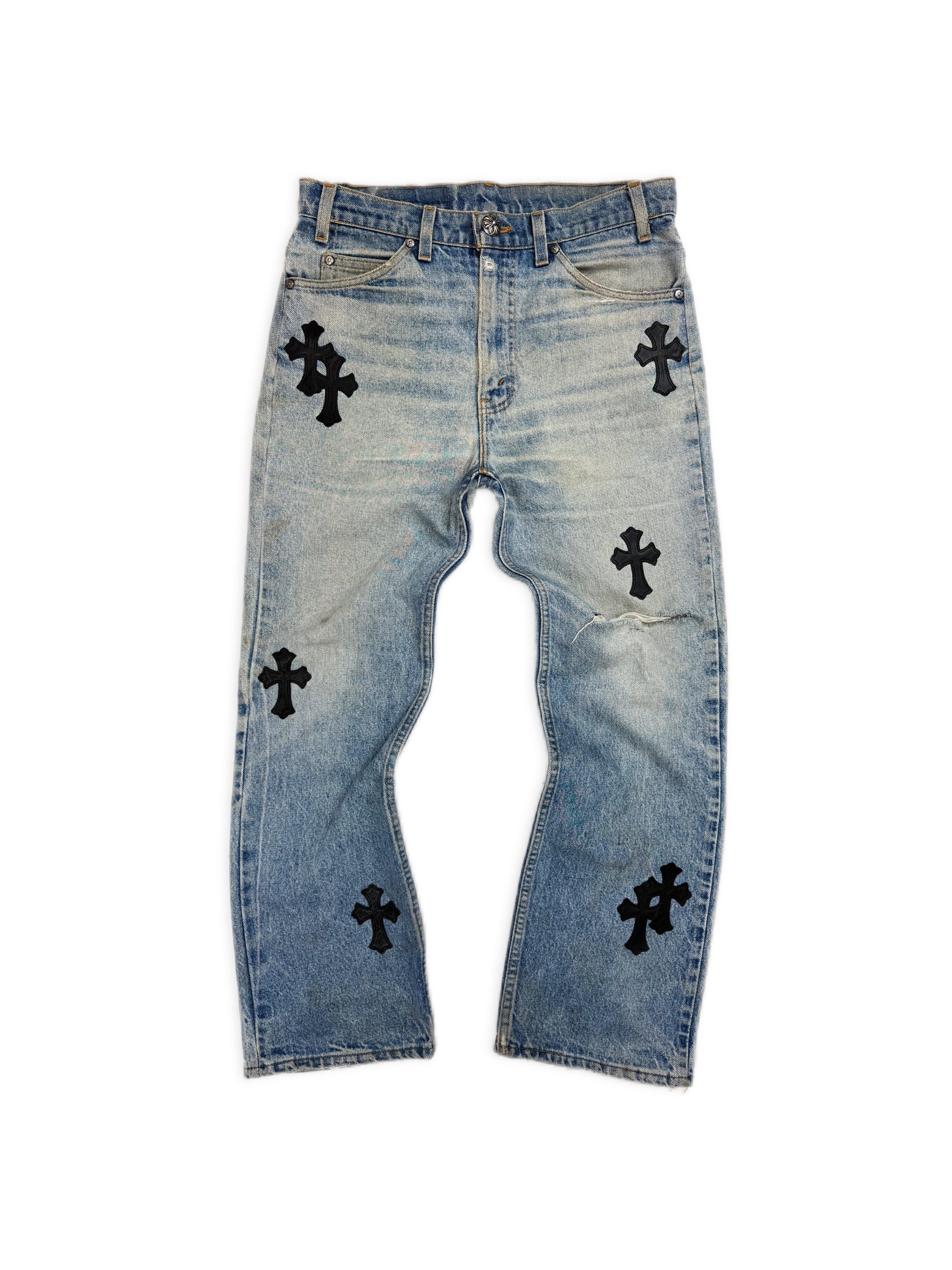 Chrome Hearts Levi’s 517 15 Cross Patch Orange Tab Light Wash Jeans