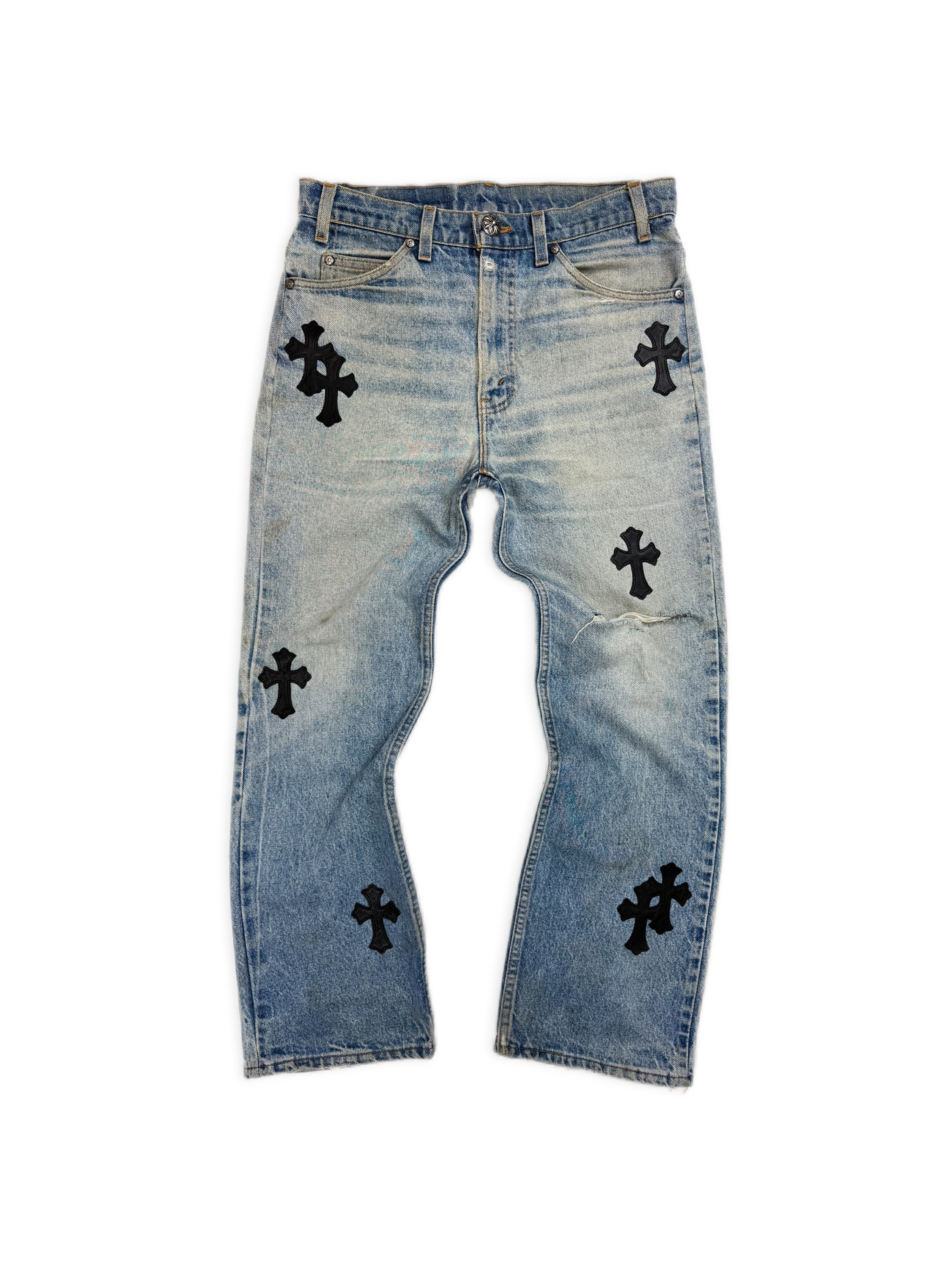Chrome Hearts Levi’s 517 15 Cross Patch Orange Tab Light Wash Jeans