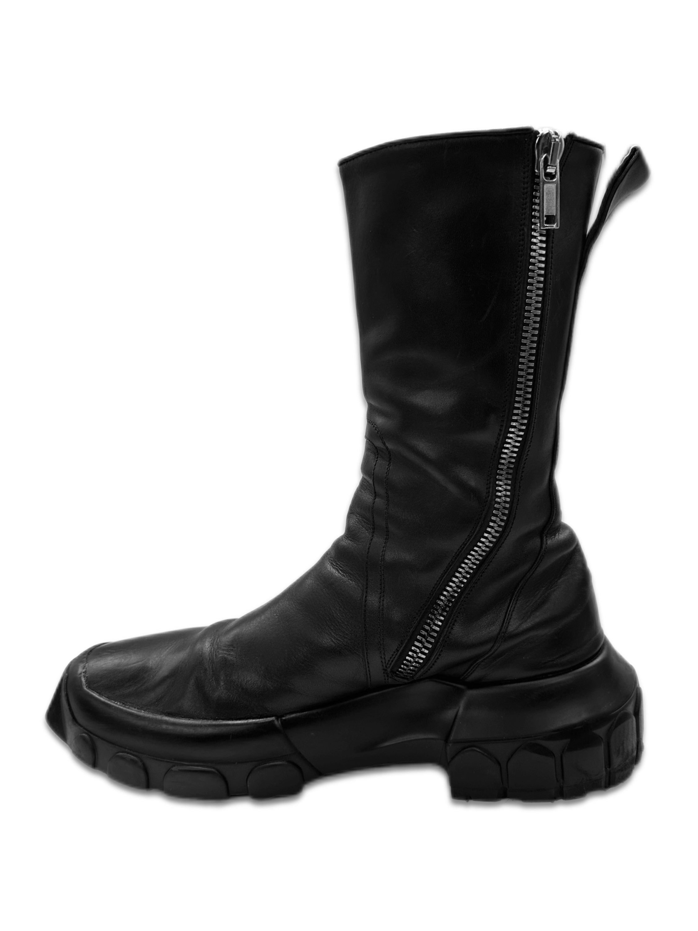 2010s Rick Owens Black Leather Tractor Platform Boots
