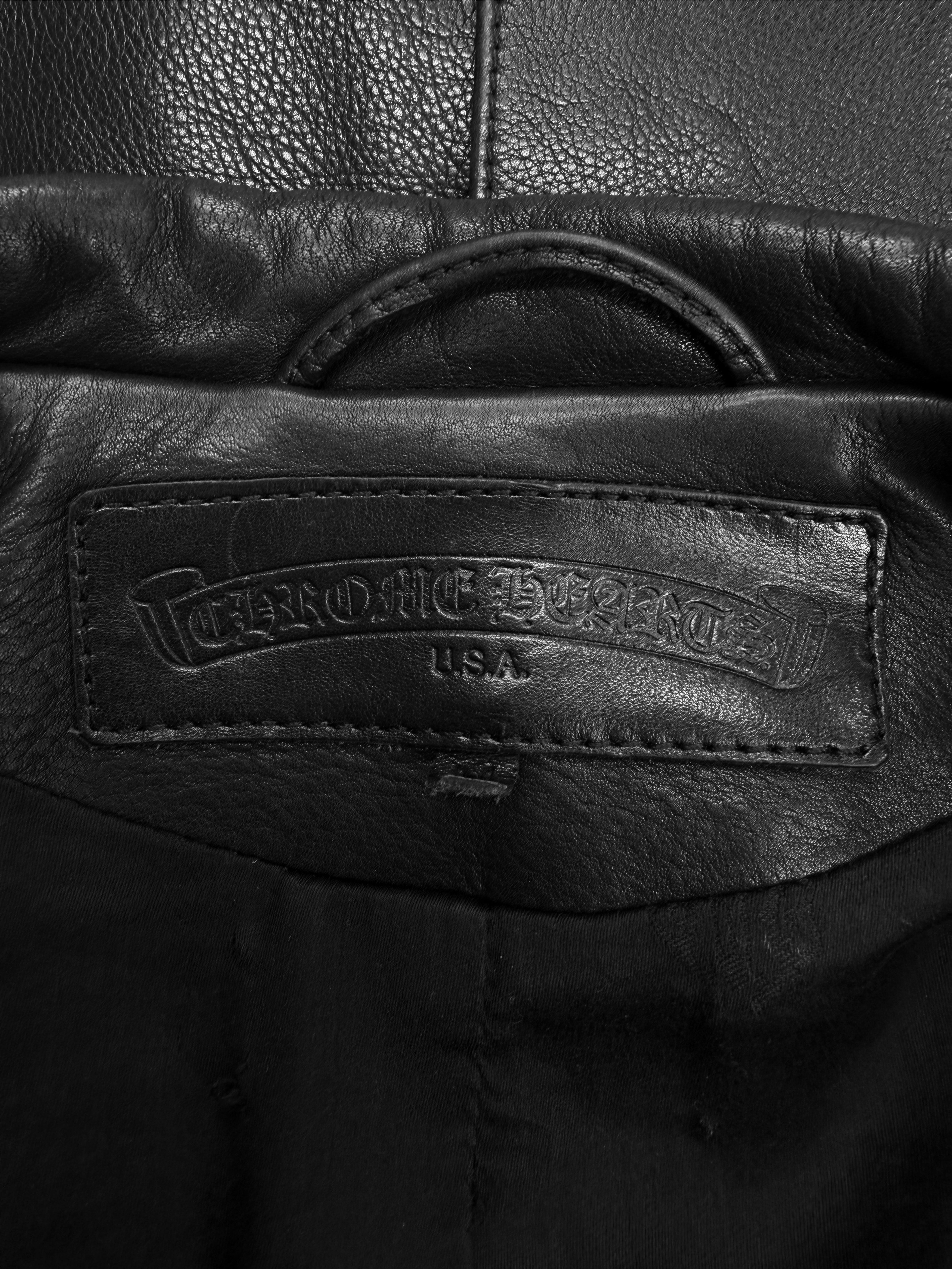 Chrome Hearts Fleur de Lis Black Leather .925 Silver Pea Coat