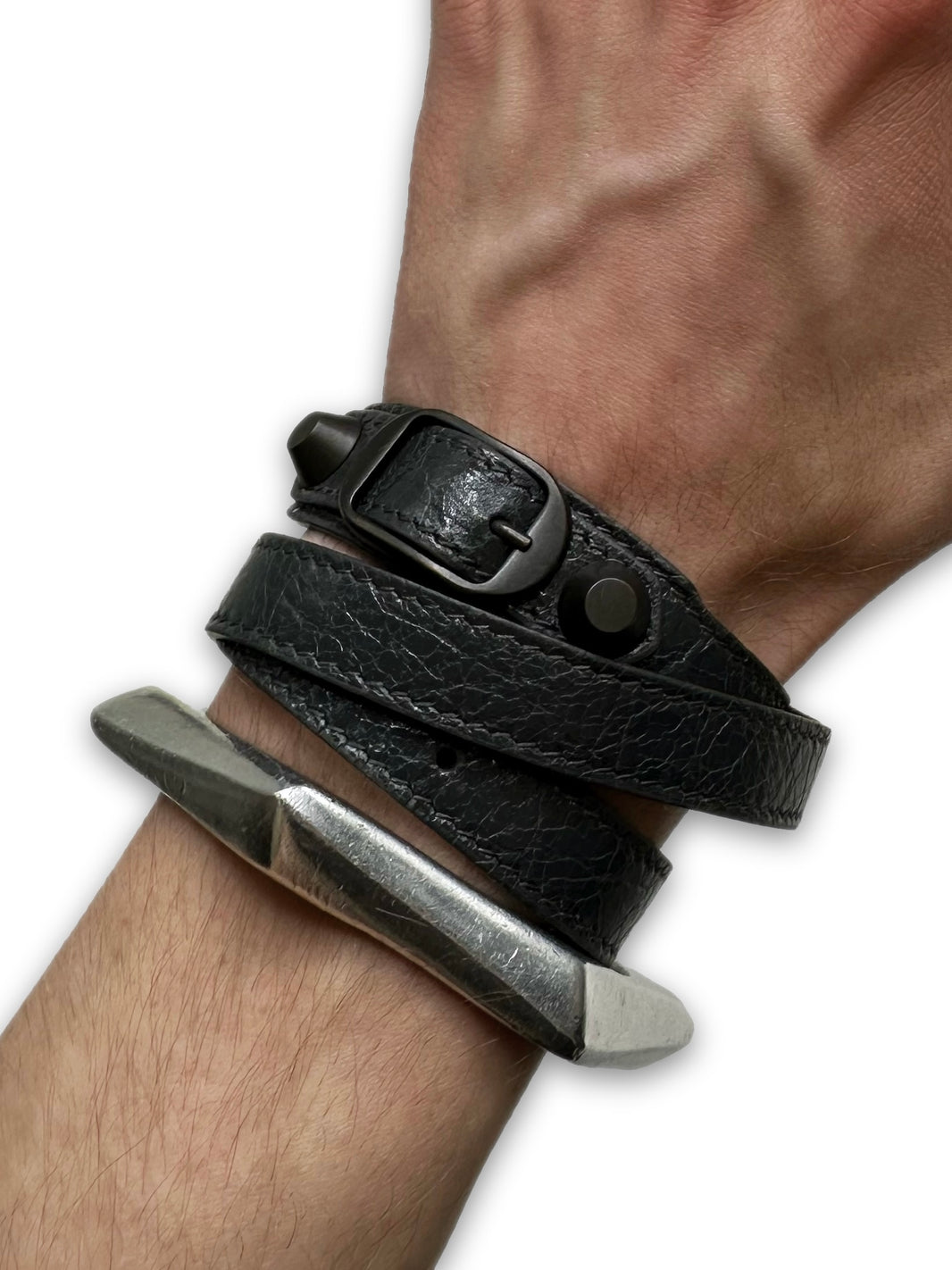 Balenciaga ‘City’ Triple Wrap Black Leather Belted Choker/Bracelet
