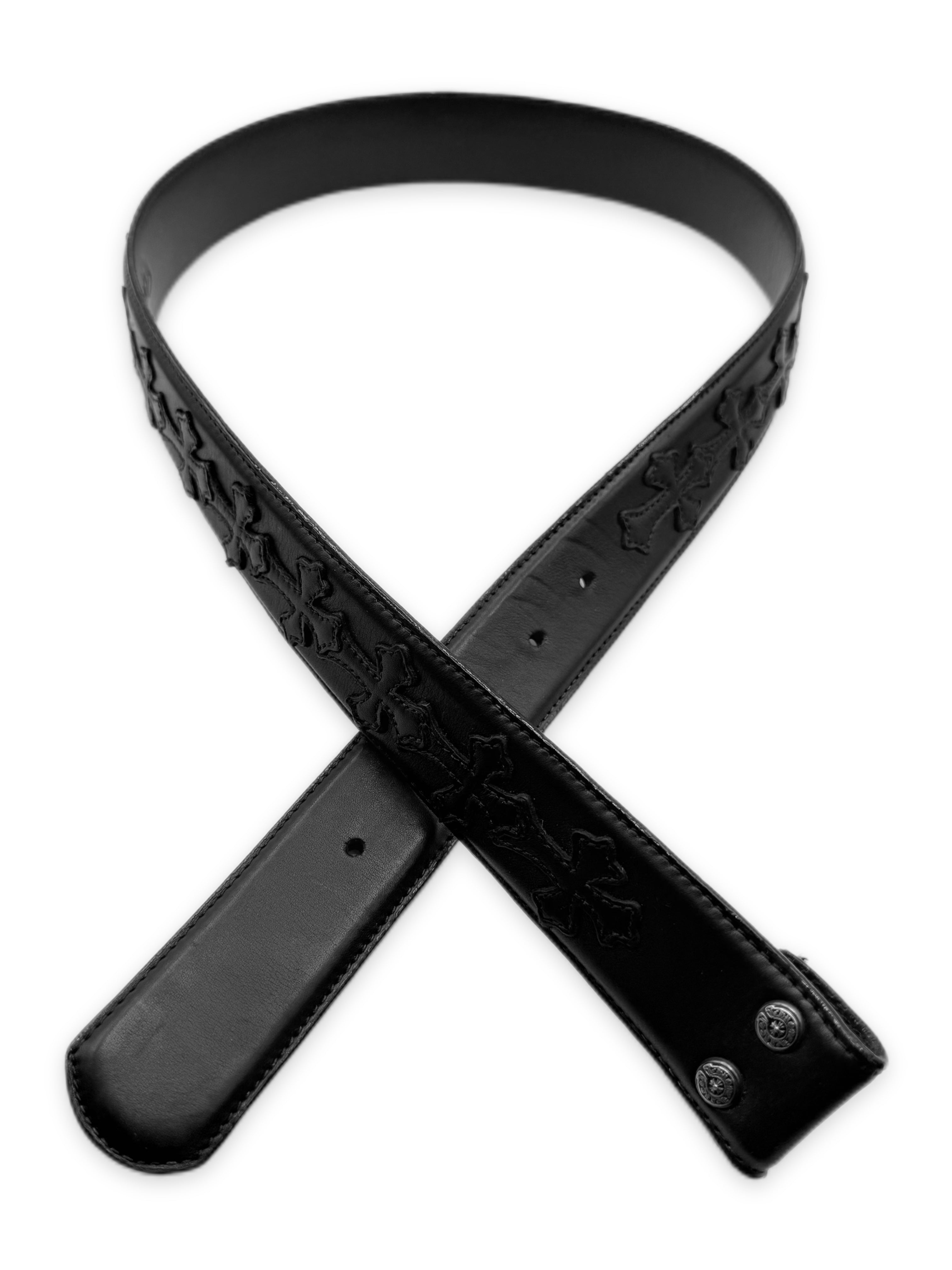 Chrome Hearts Cemetery Cross Patch Black Destroyer Leather Belt Strap