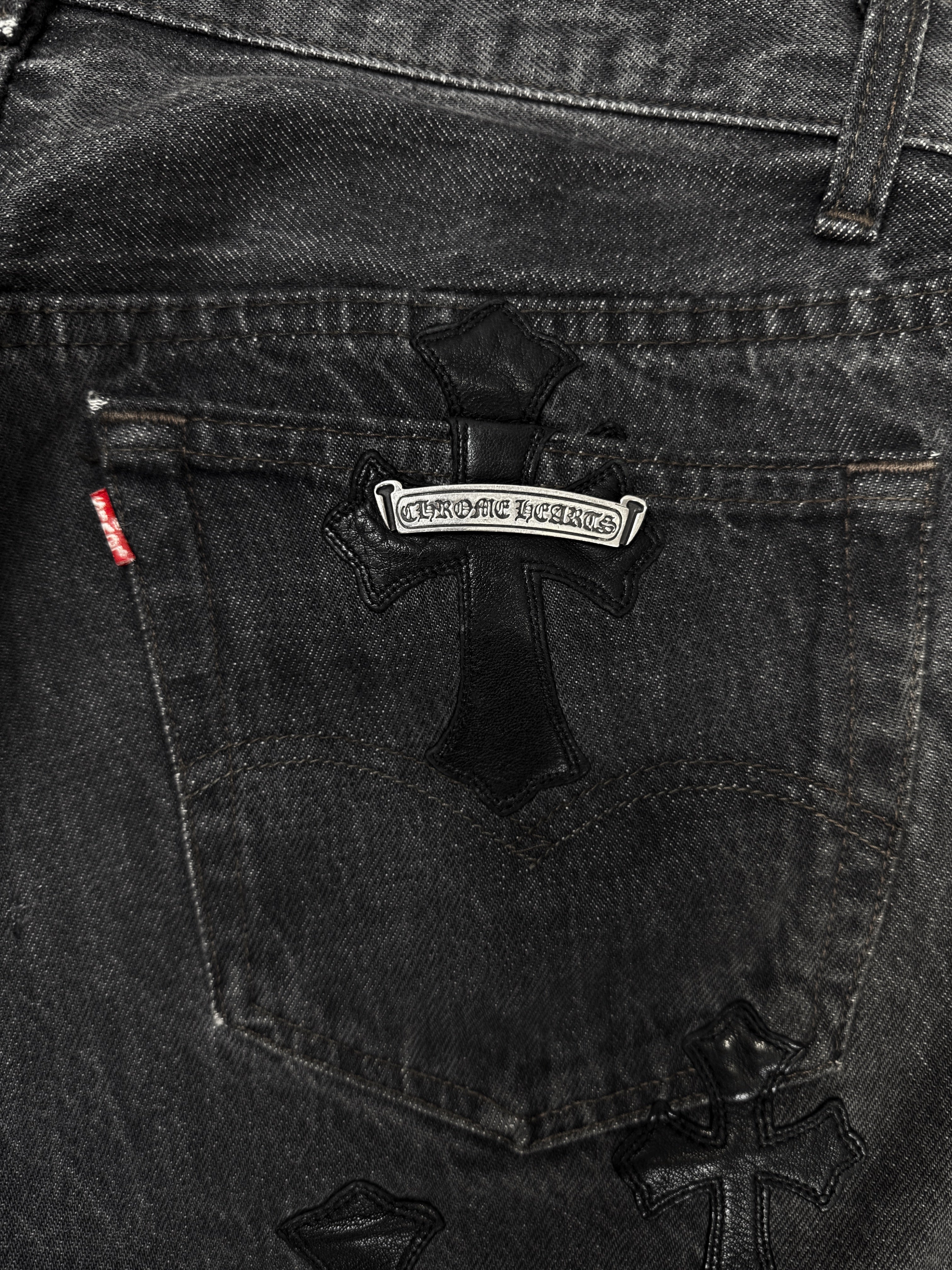 Chrome Hearts Levi’s 501 26 Cross Patch Leather Black Denim