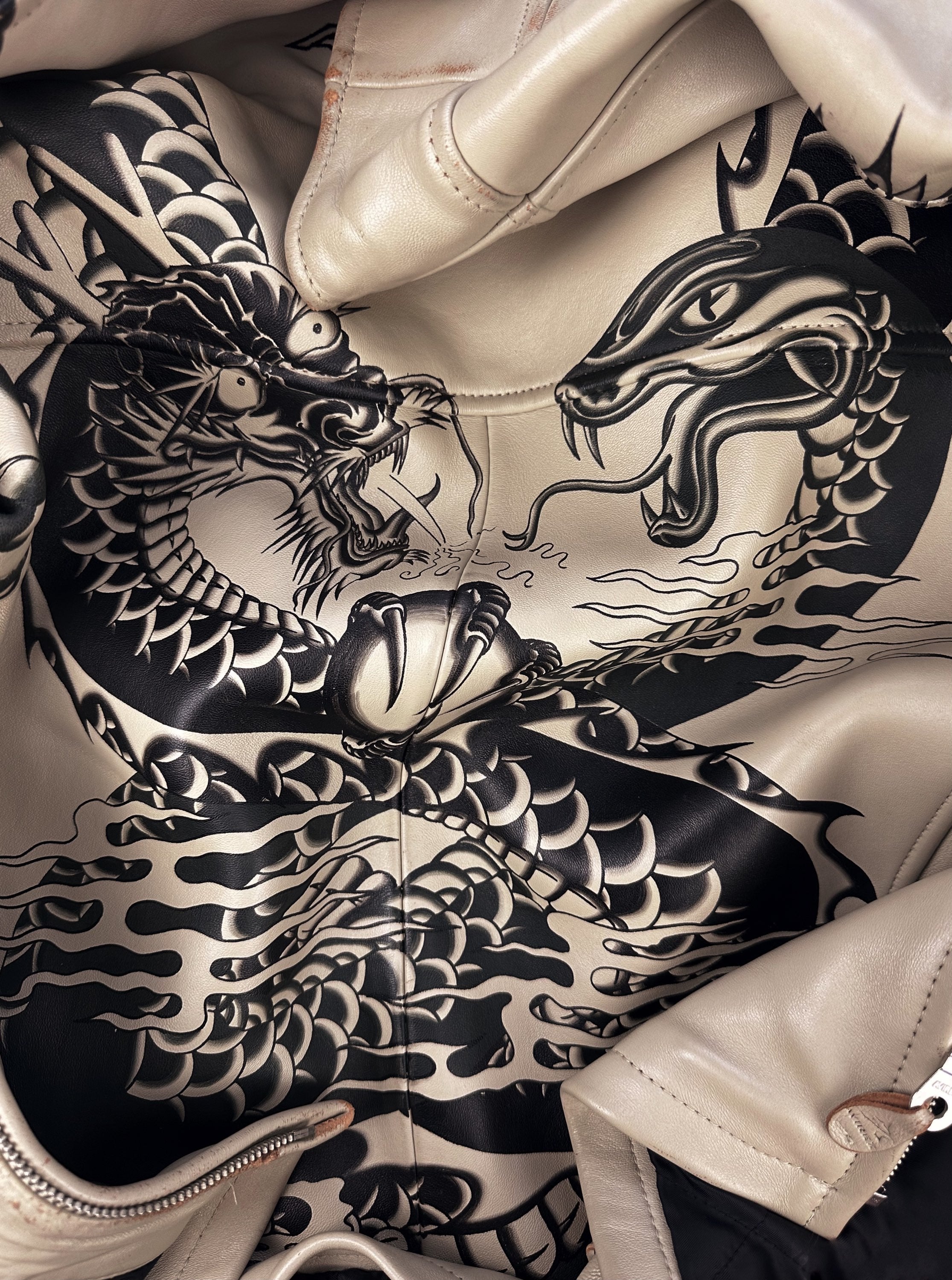 00s Avirex 1/400 ‘Snake & Dragon’ Hand Painted Leather Biker Jacket