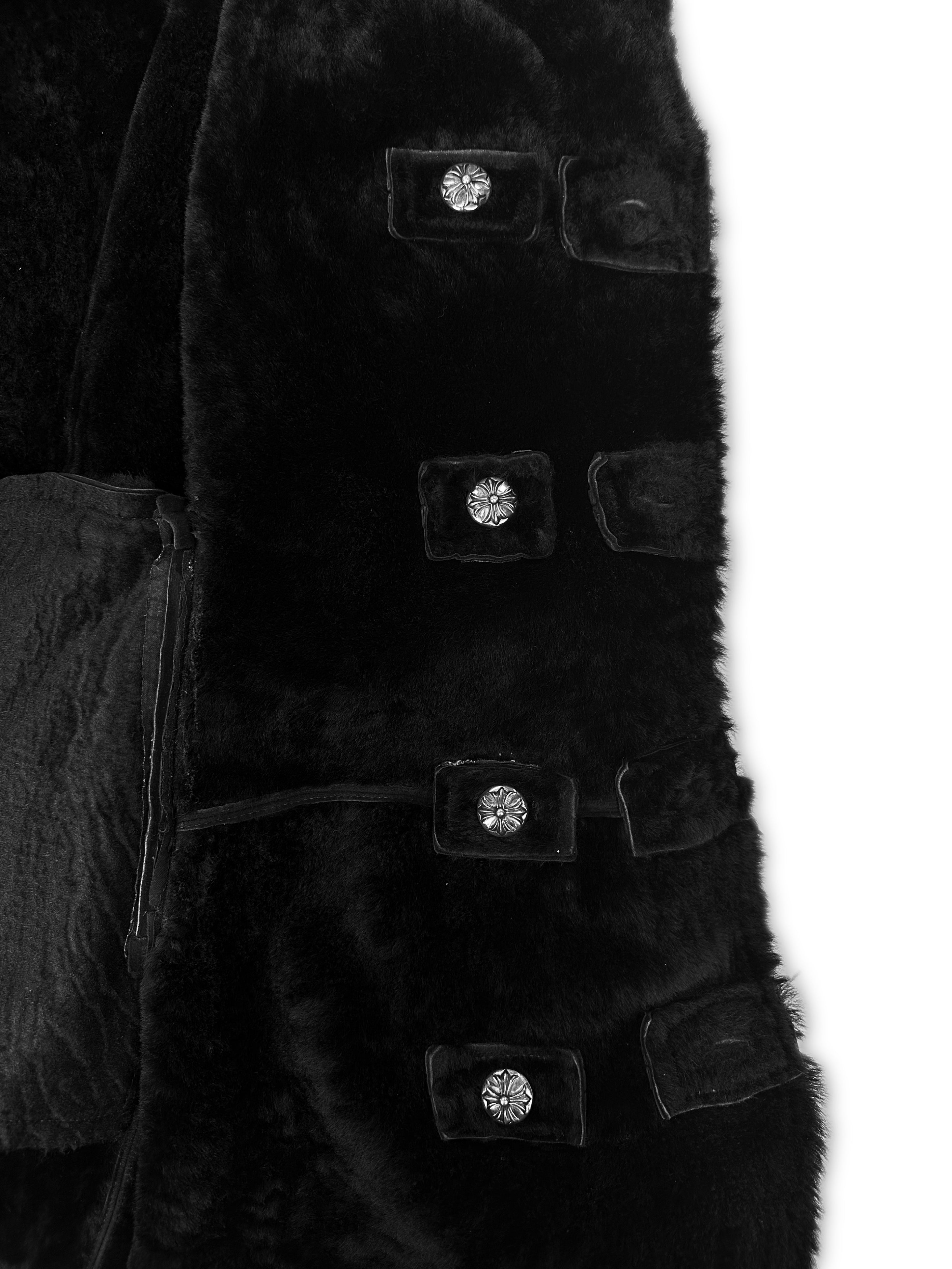 Chrome Hearts Lambskin Black ‘Cross’ Button Fur Lined Jacket
