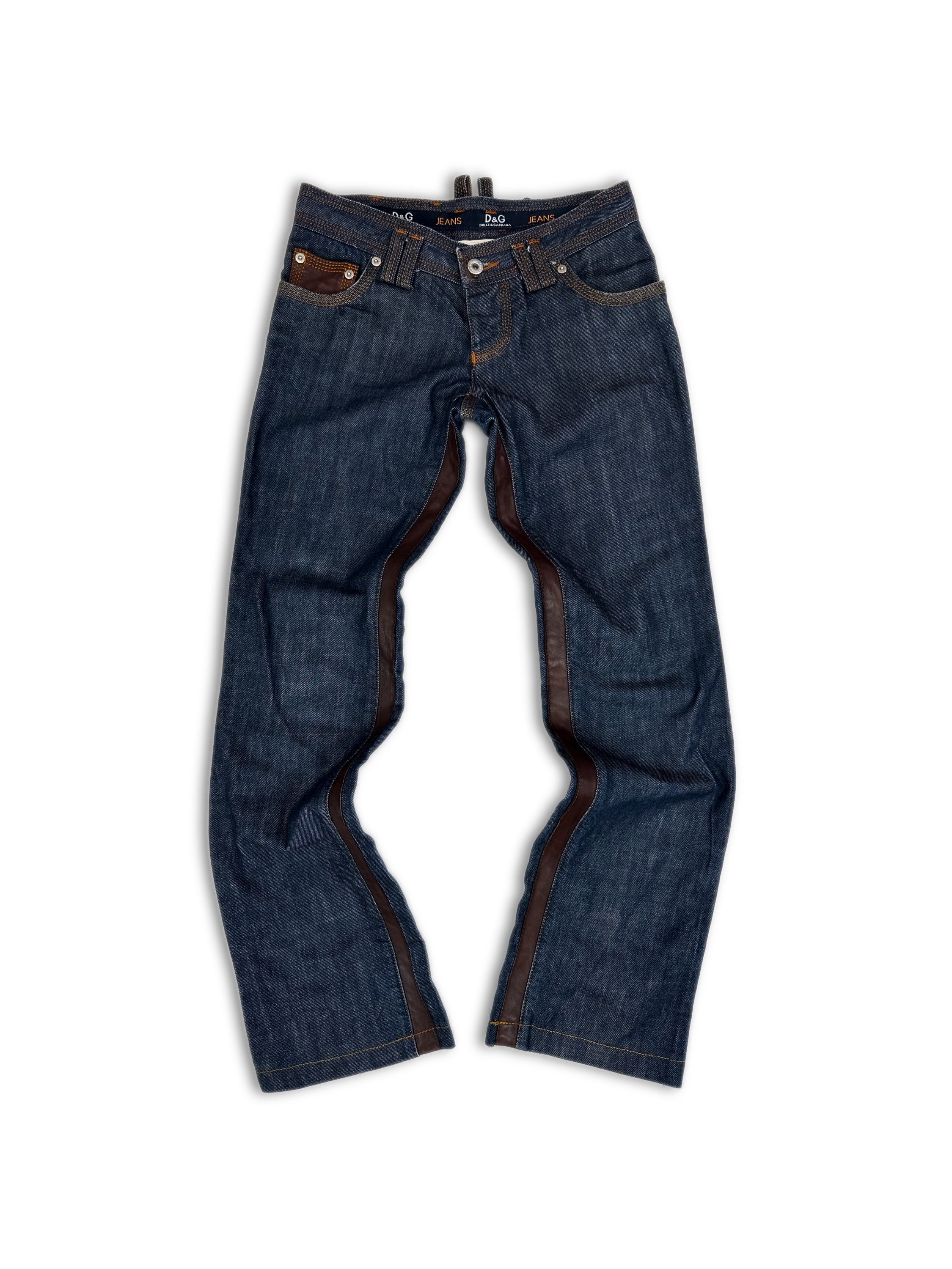 00s Dolce &amp; Gabbana Leather Insert Flared Indigo Denim