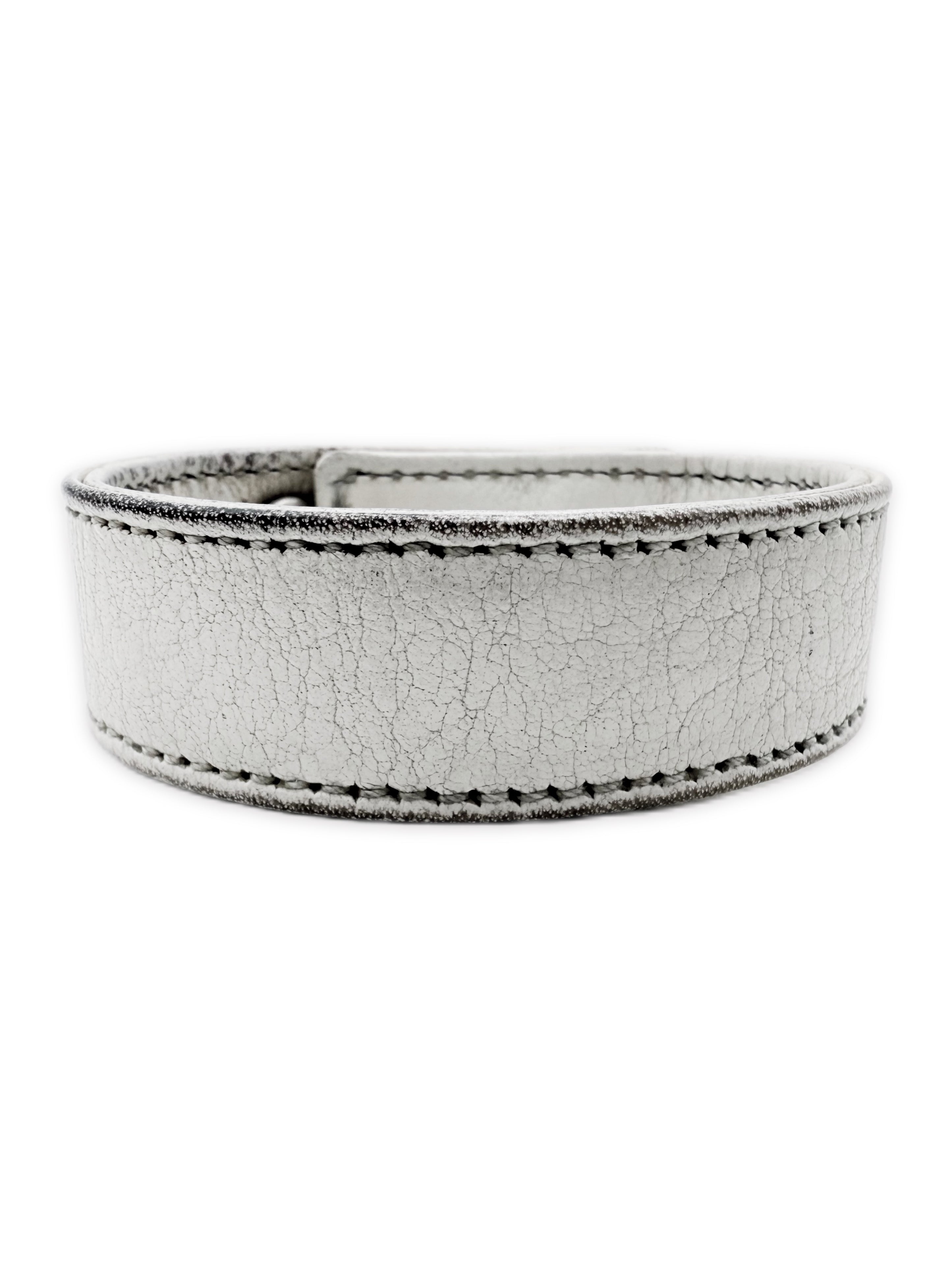 Chrome Hearts Rhodium Plus White Leather Snap Bracelet