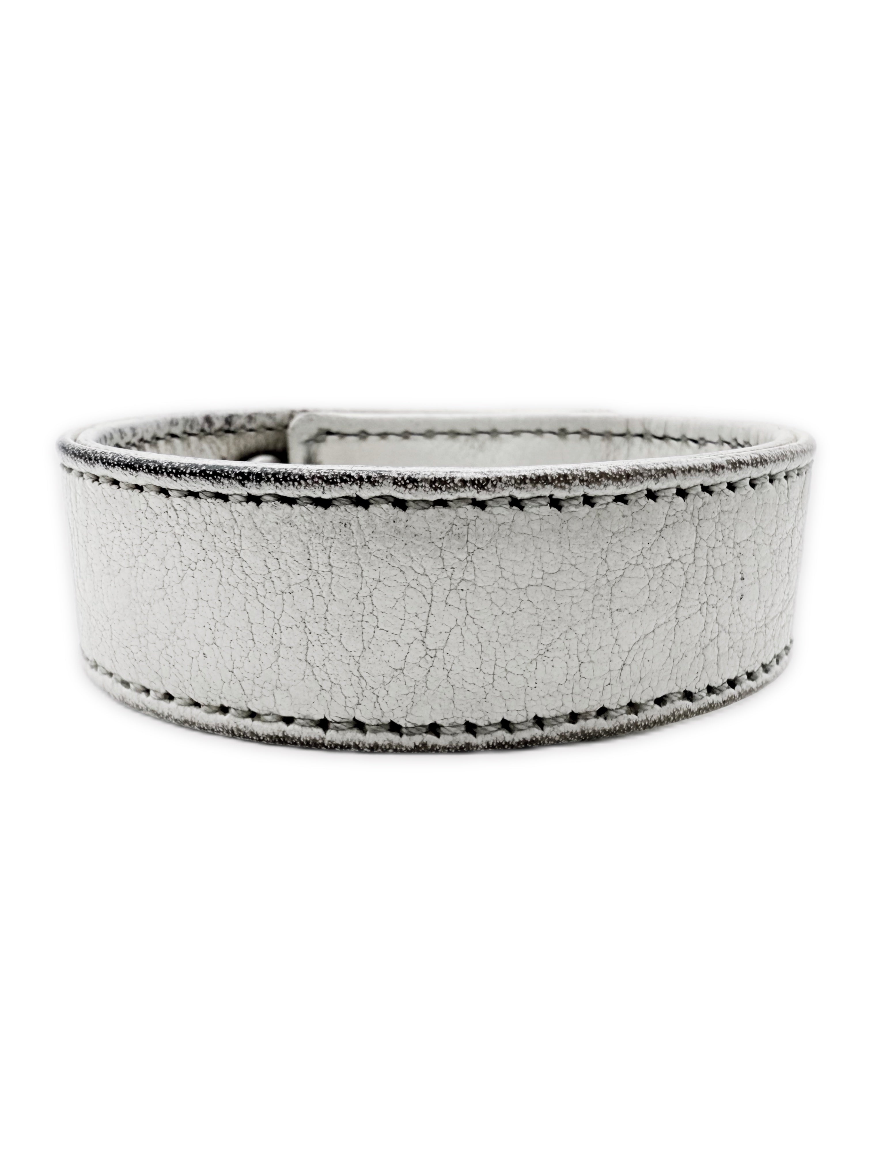 Chrome Hearts Rhodium Plus White Leather Snap Bracelet