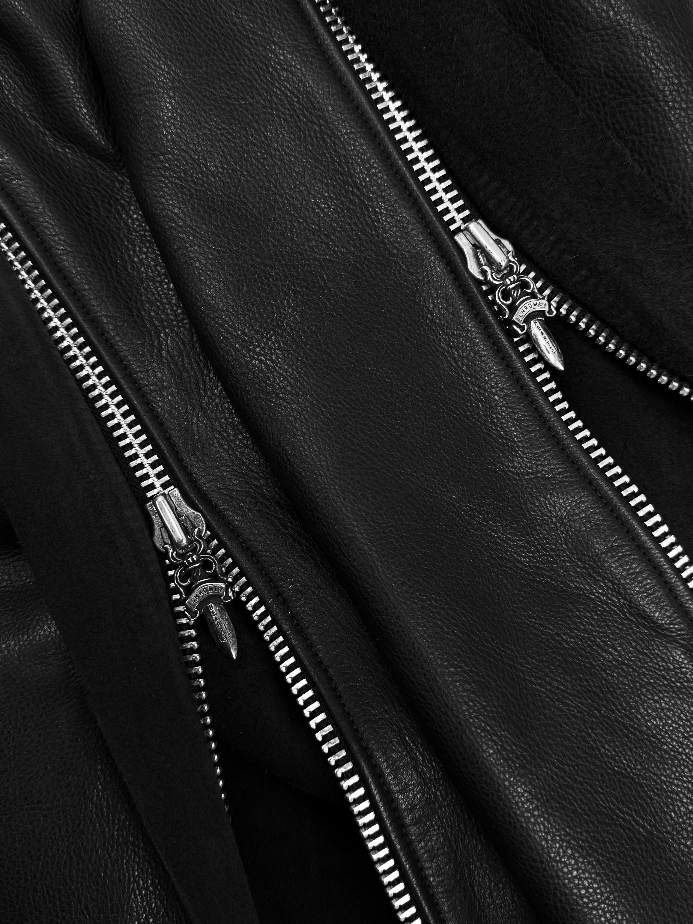 Chrome Hearts Floral Oval Buckle Black Leather Side-zip Chaps