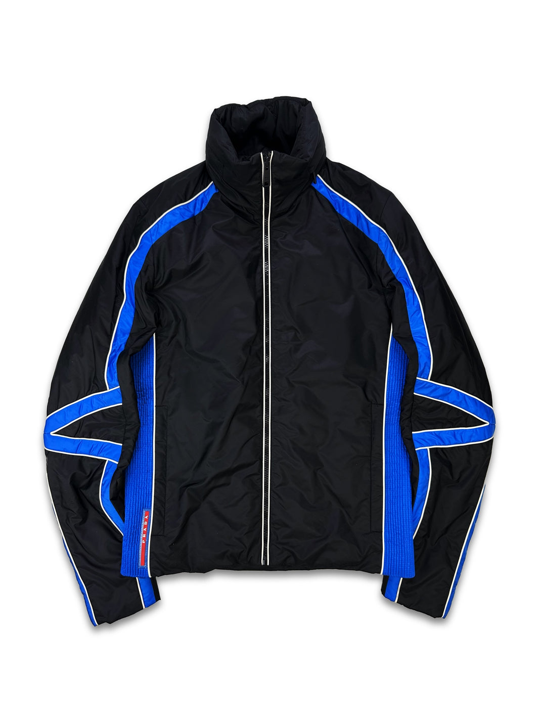 SS16 Prada Sport ‘Striped’ Two Tone Nylon High Neck Puffer Jacket