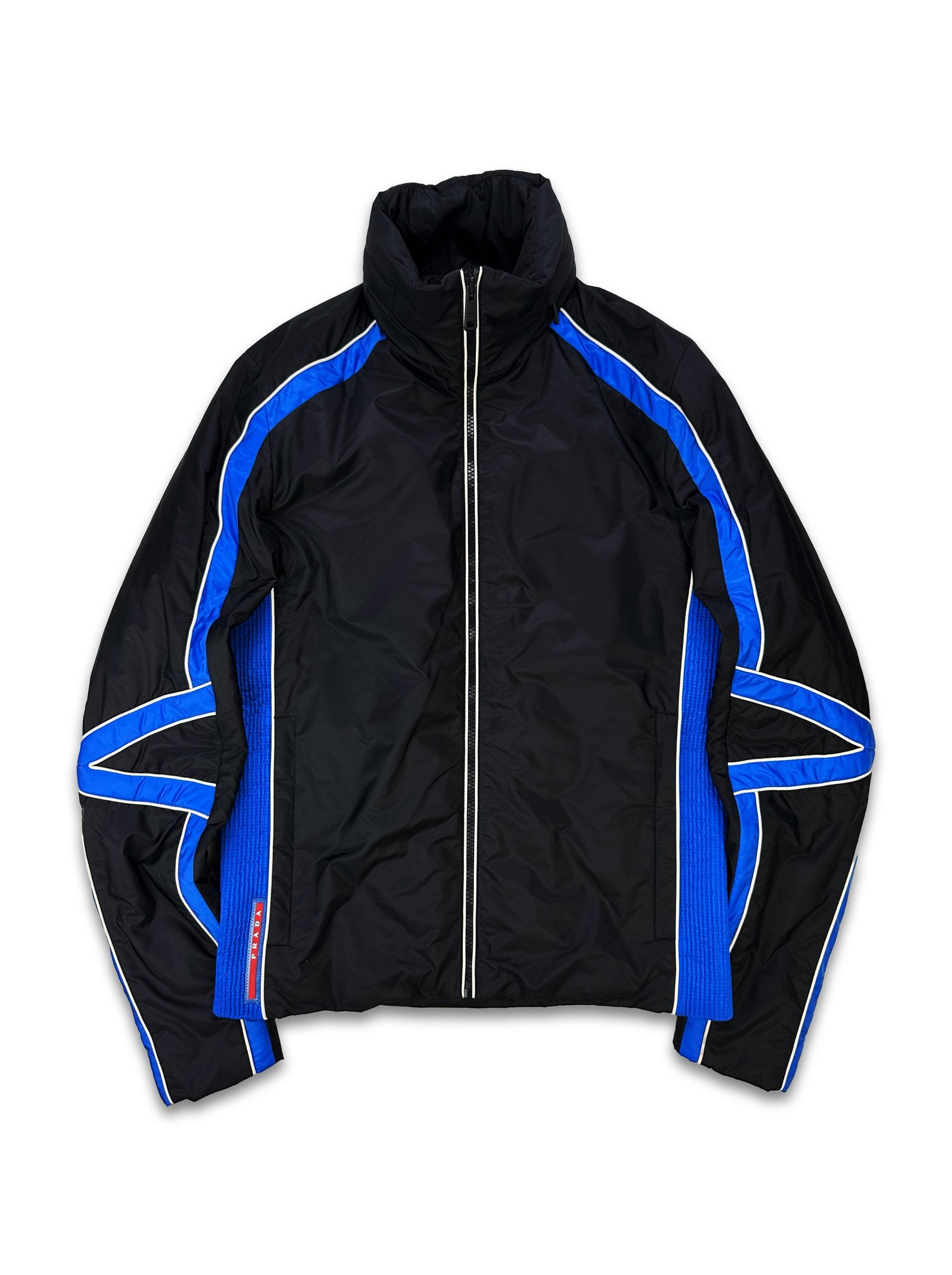 SS16 Prada Sport ‘Striped’ Two Tone Nylon High Neck Puffer Jacket
