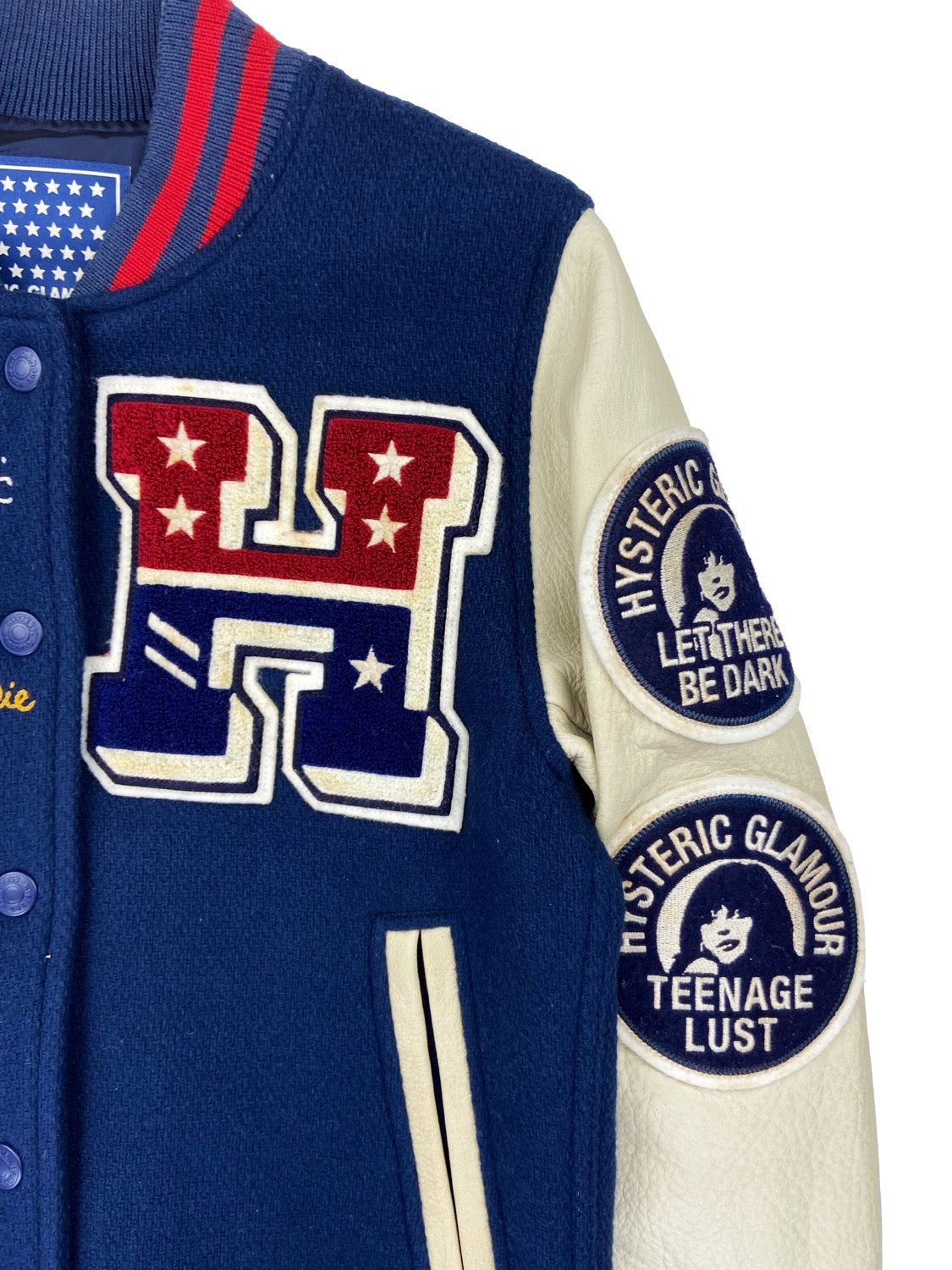Hysteric Glamour “Detroit” Blue Patched Leather Varsity Jacket