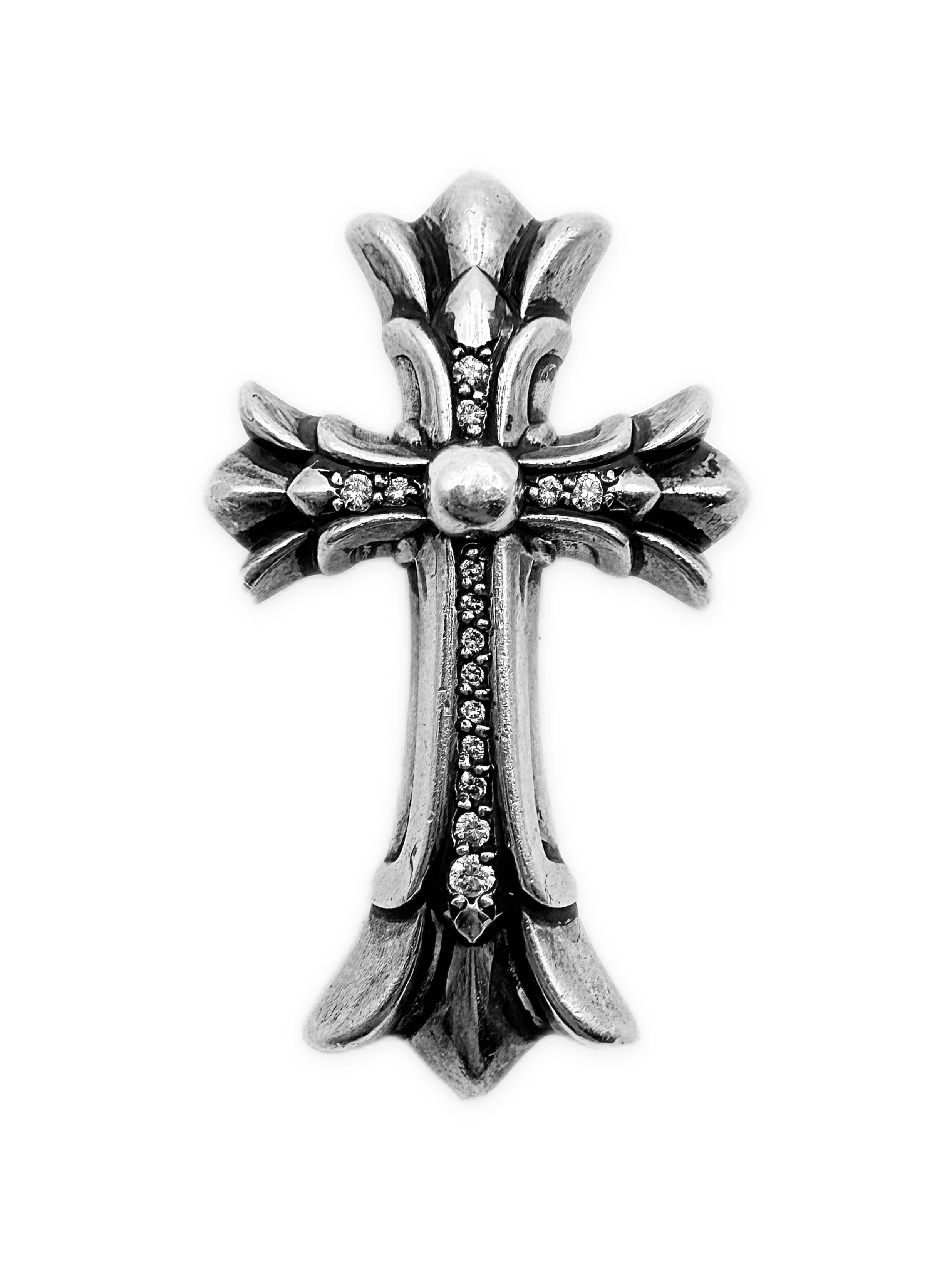 Chrome Hearts Pavé Diamond Factory Set Double Cross Silver Pendant