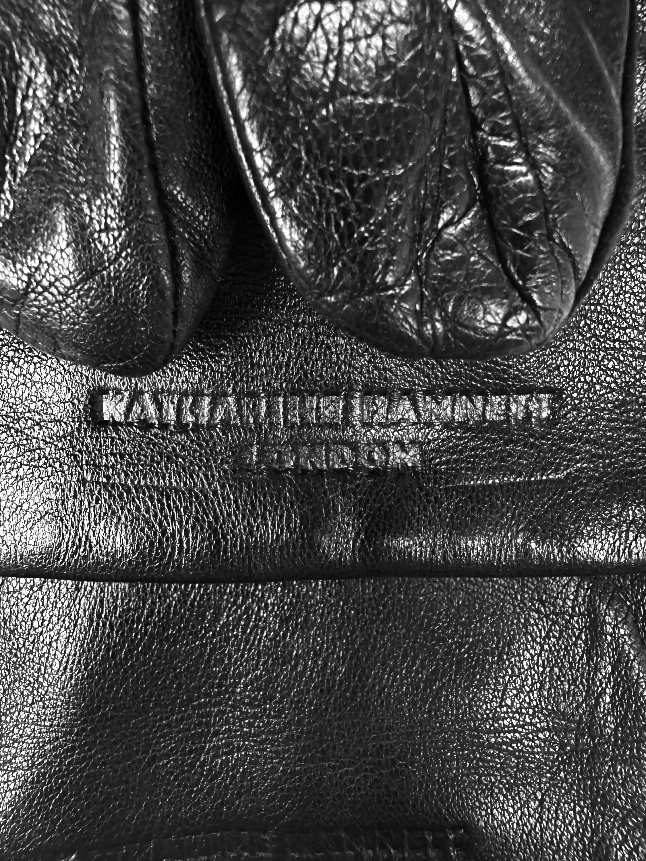 Katharine Hamnett Black Leather Embroidered Gloves