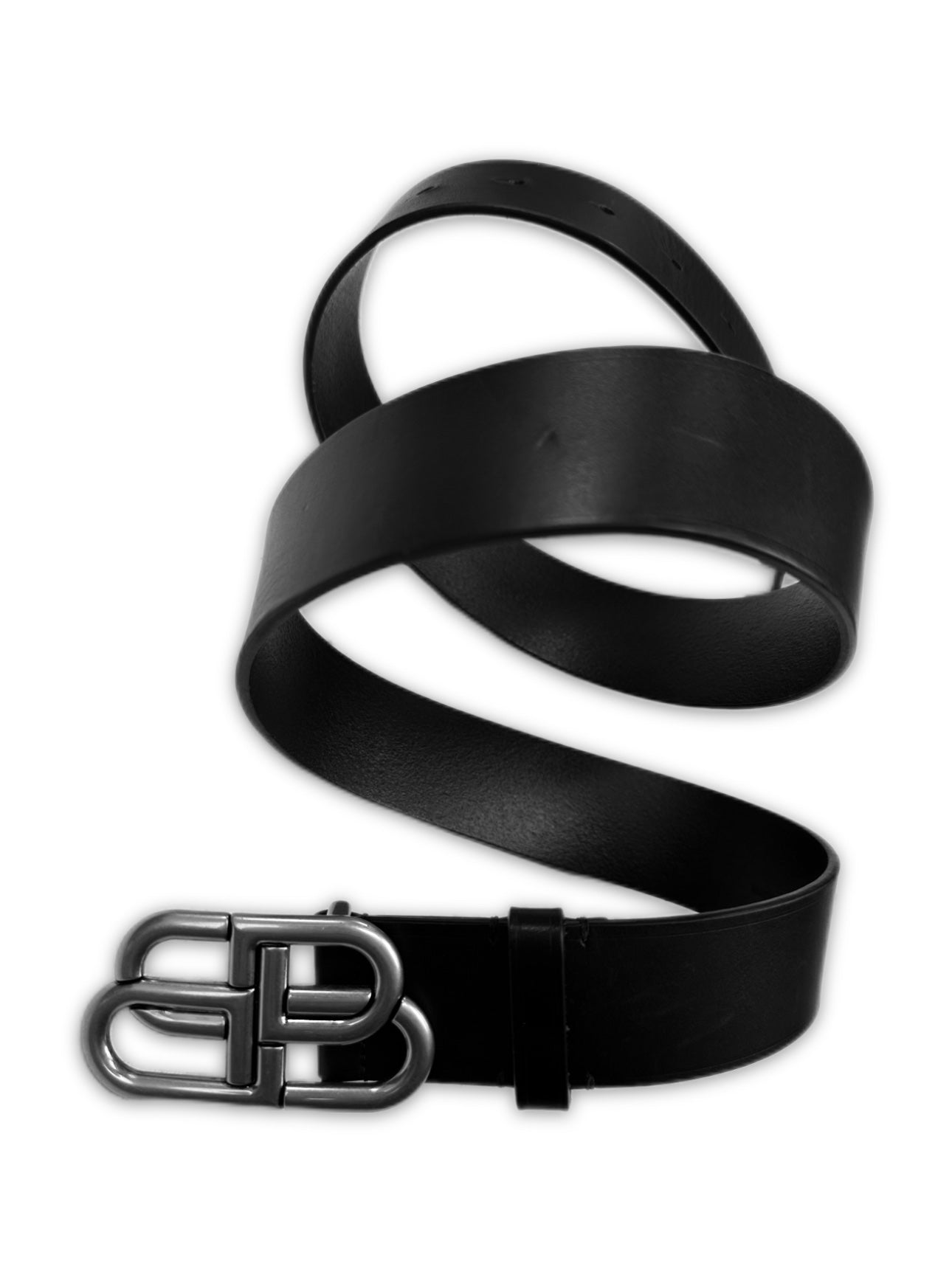 Balenciaga ‘BB’ Silver Buckle Black Leather Belt