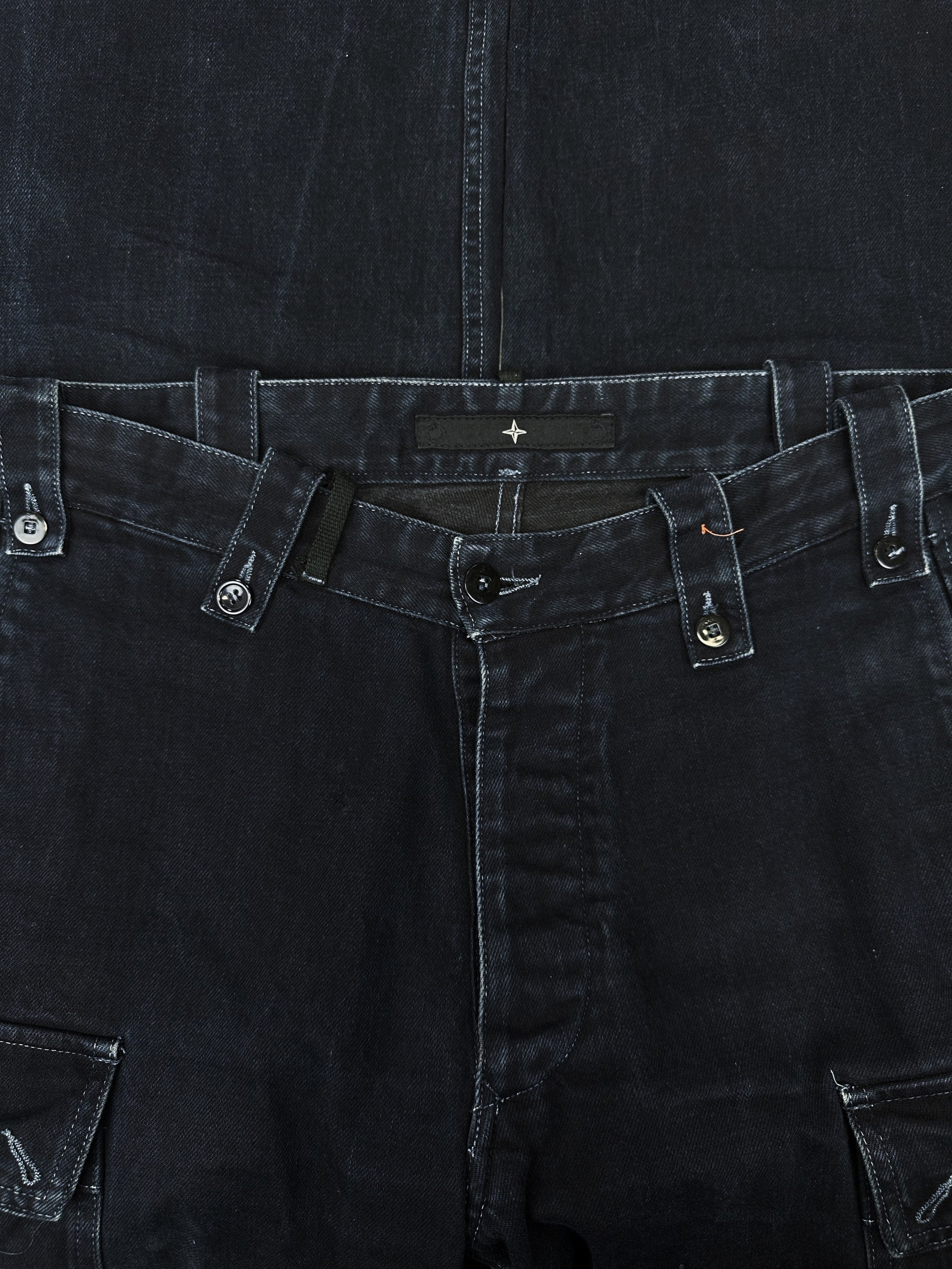 00s Stone Island Embroidered Wide Cut Indigo Cargo Pants
