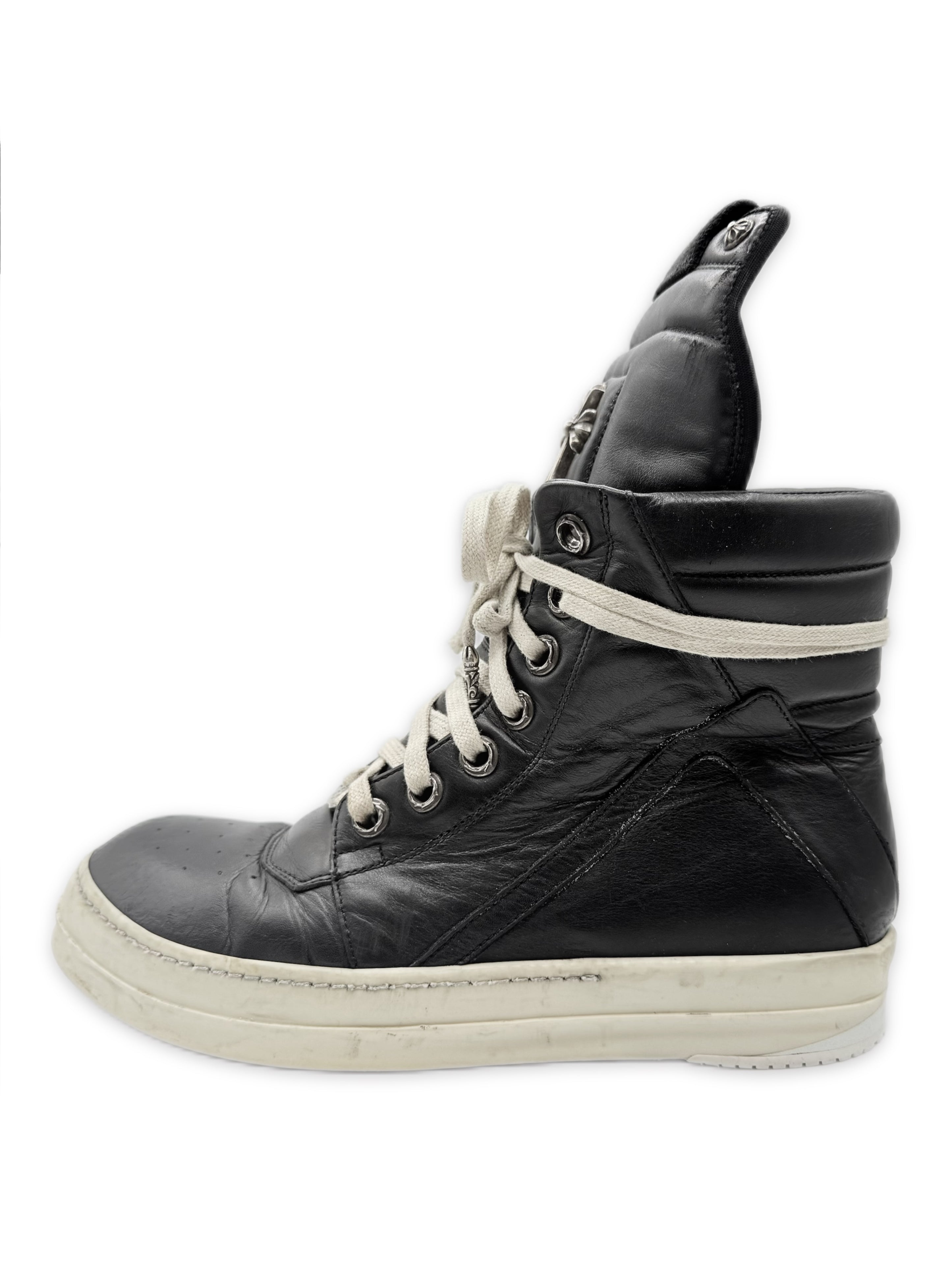 Chrome Hearts x Rick Owens Cross Dagger Hi-top Leather Geobasket Sneakers