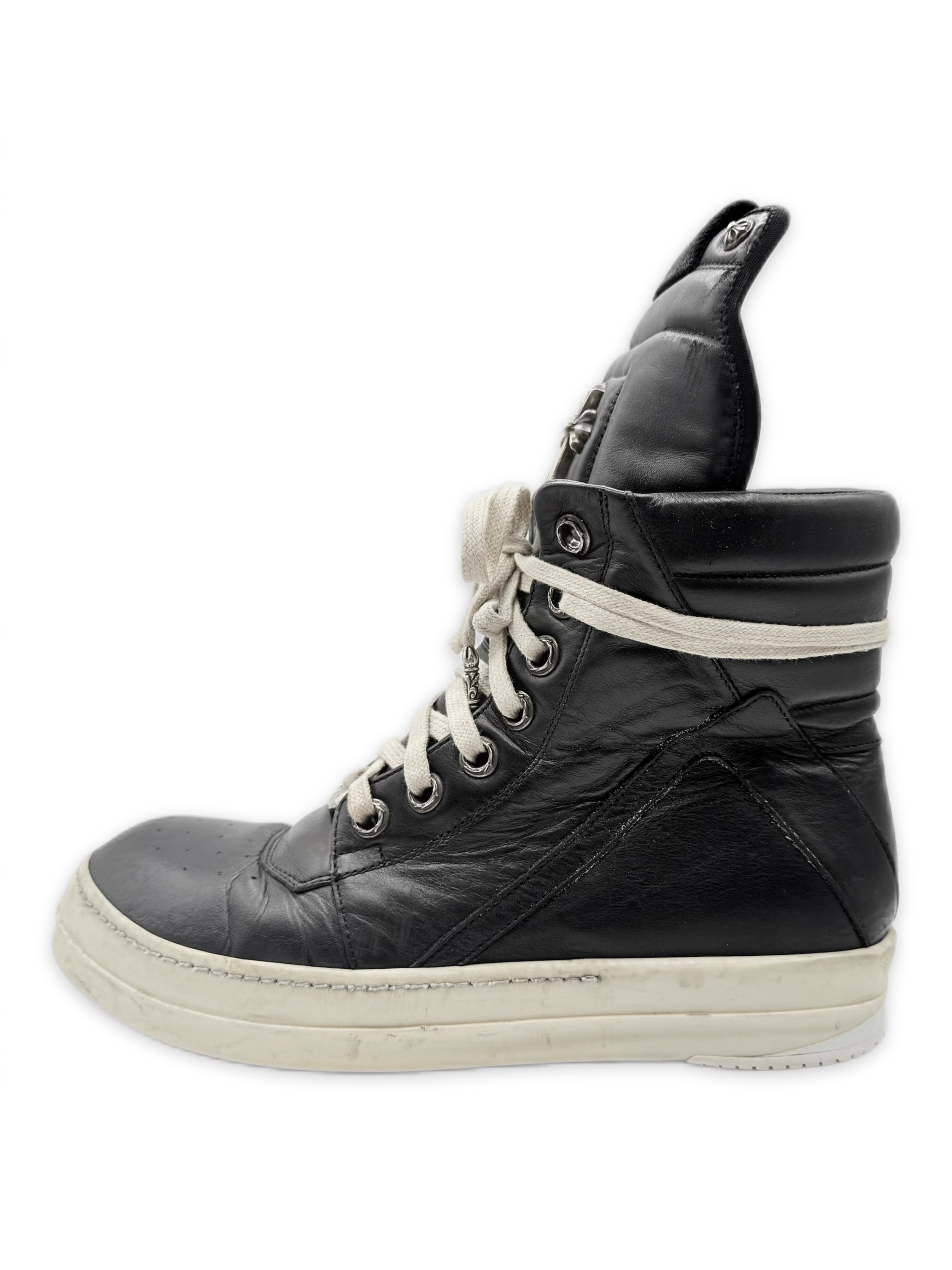 Chrome Hearts x Rick Owens Cross Dagger Hi-top Leather Geobasket Sneakers