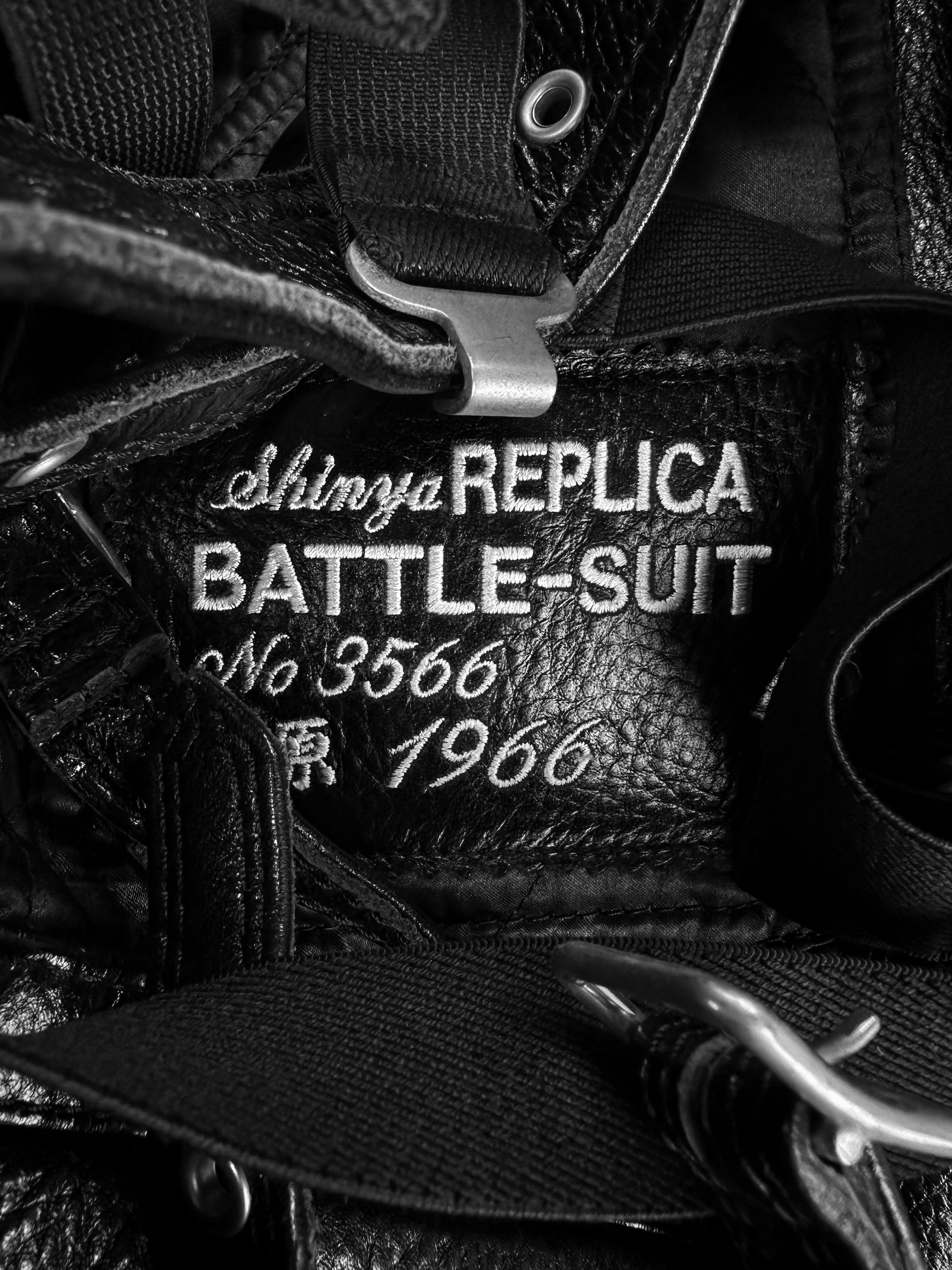 00s Kadoya ‘Battle Suit’ Armoured Black Leather Biker Jacket