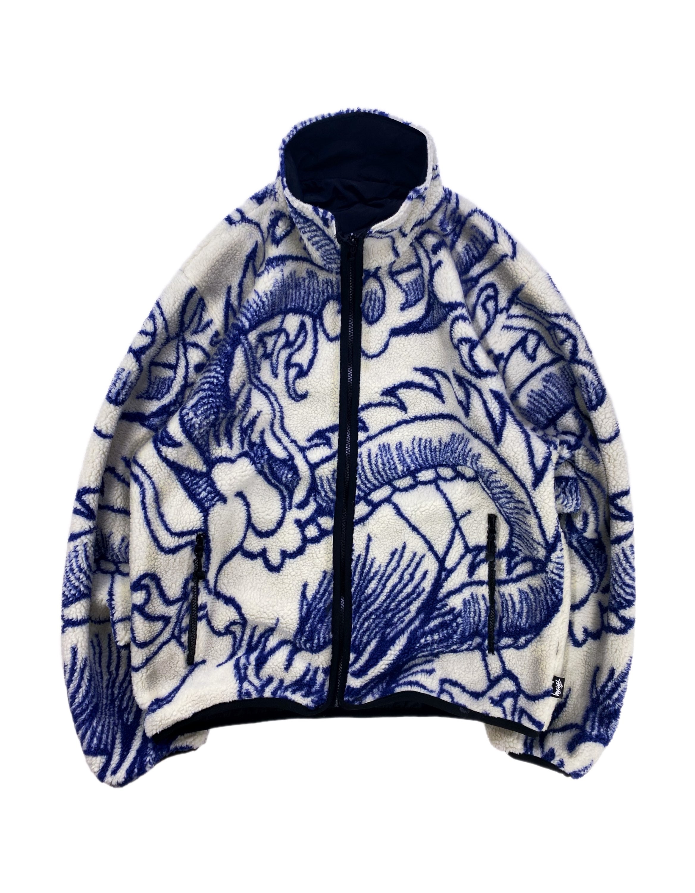 AW22 Stüssy ‘Dragon’ Deep Pile Baby Blue Zip-up Fleece Jacket