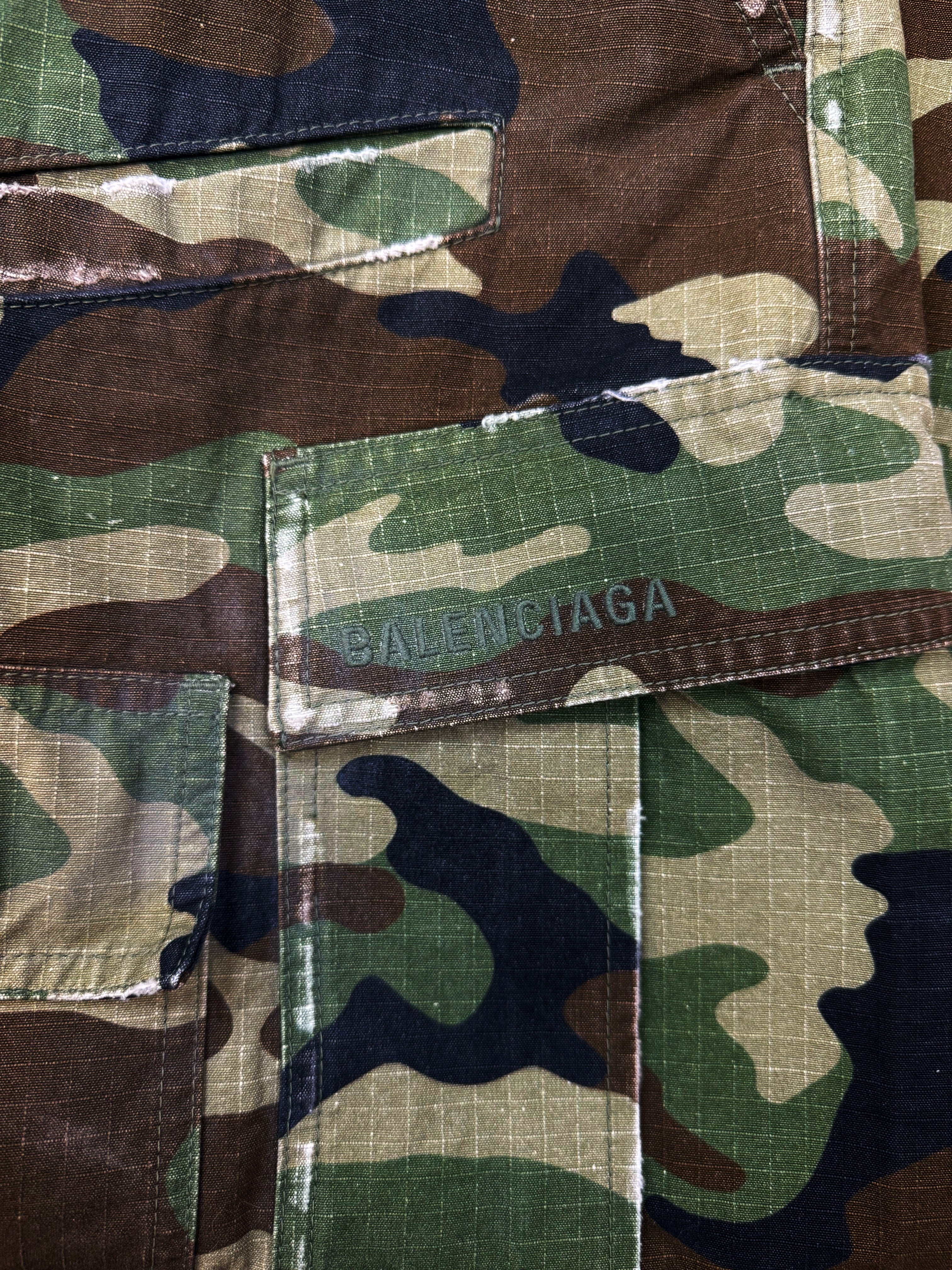 AW24 Balenciaga Wide Leg Green Camouflage Convertible  Cargo Pants