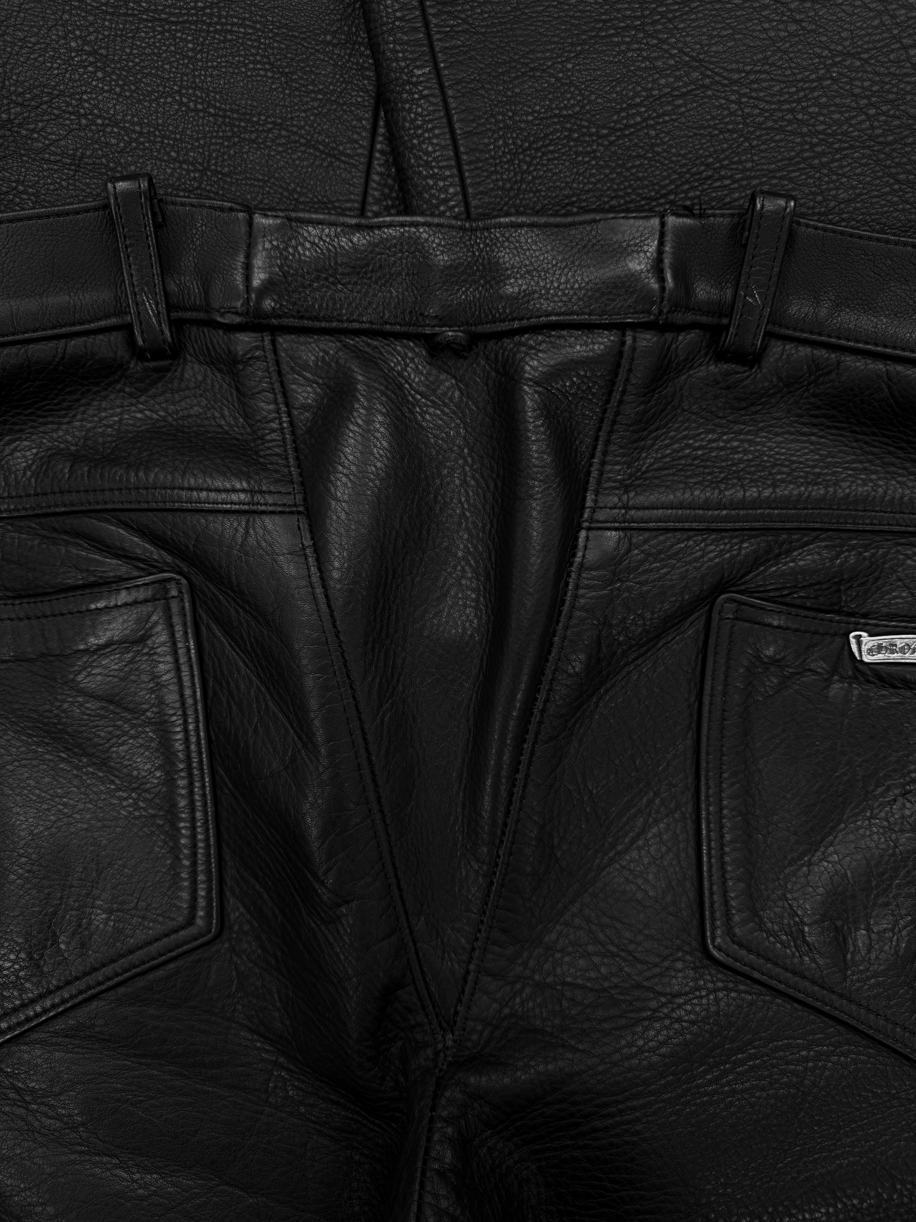 Chrome Hearts Fleur Knee Black Calfskin Leather Flared Pants